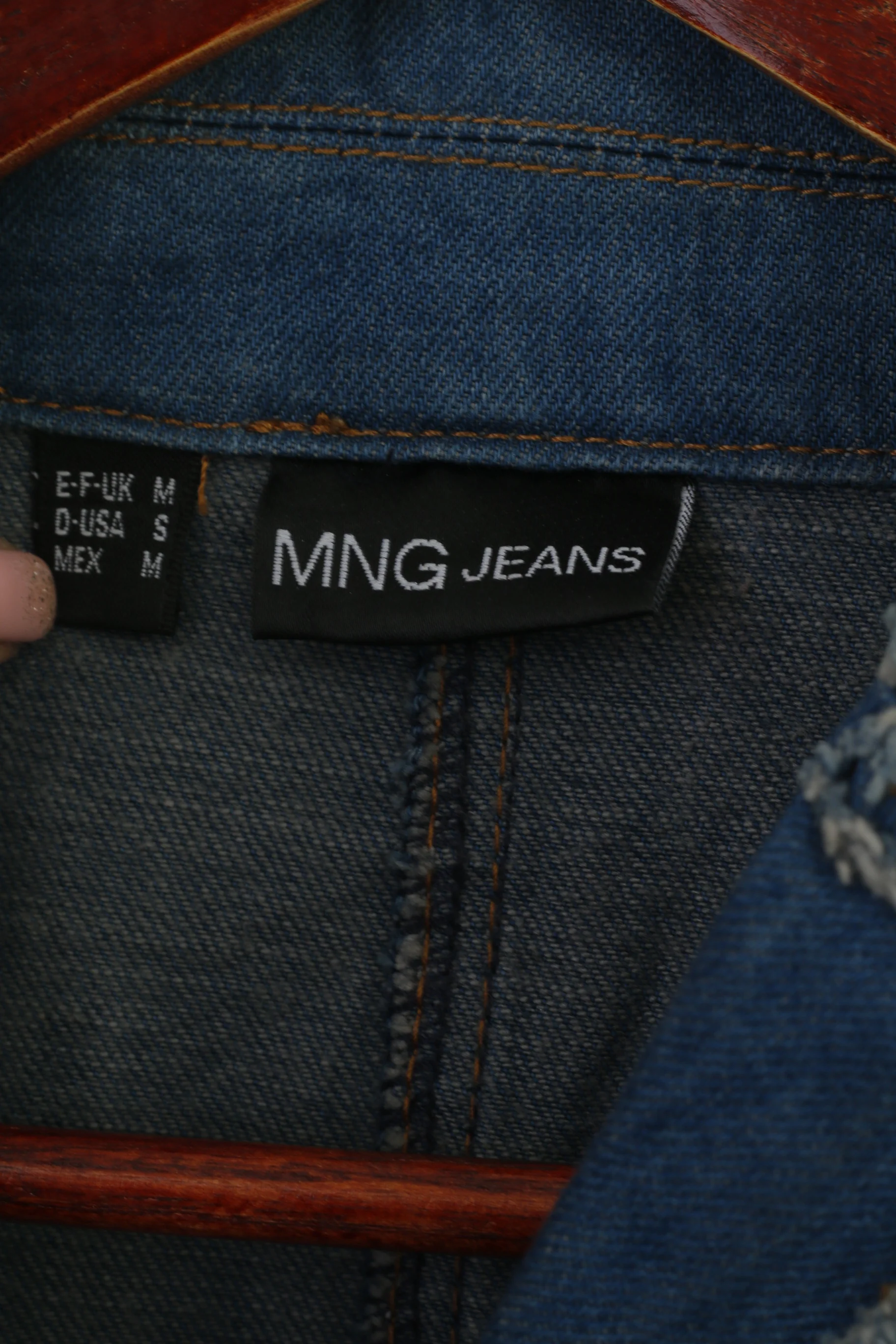MNG Jeans Women M (S) Jacket Blue Cotton Denim Classic Single Breasted Blazer - Image 4