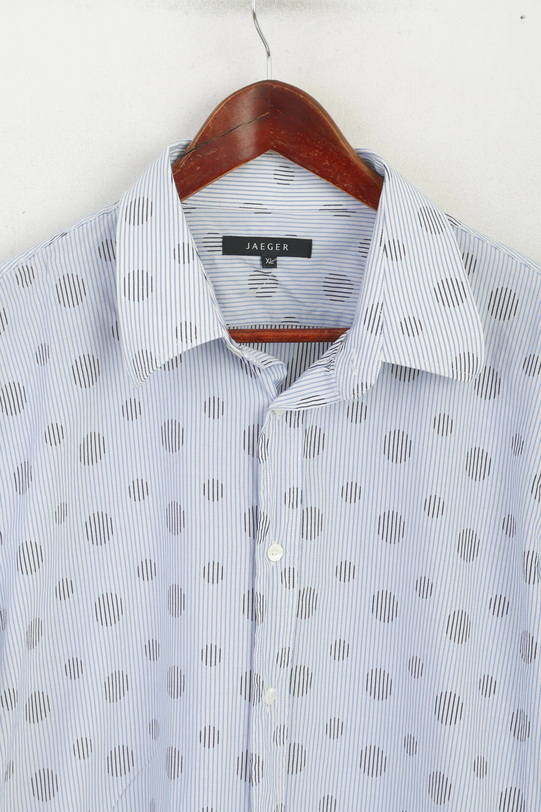 Jaeger Men XL Casual Shirt Blue Striped Dots Cotton Long Sleeve Top - Image 2