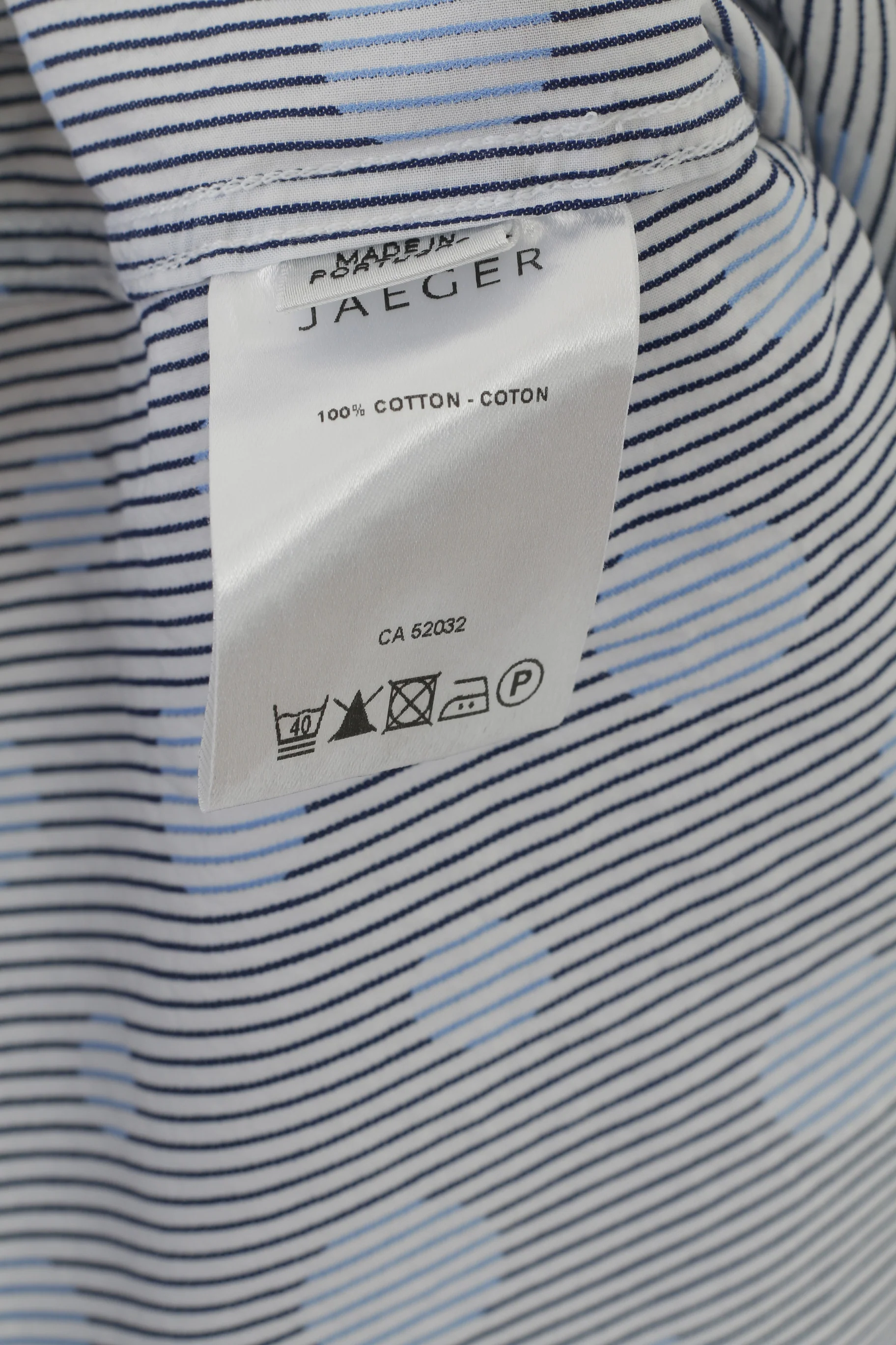 Jaeger Men XL Casual Shirt Blue Striped Dots Cotton Long Sleeve Top - Image 5