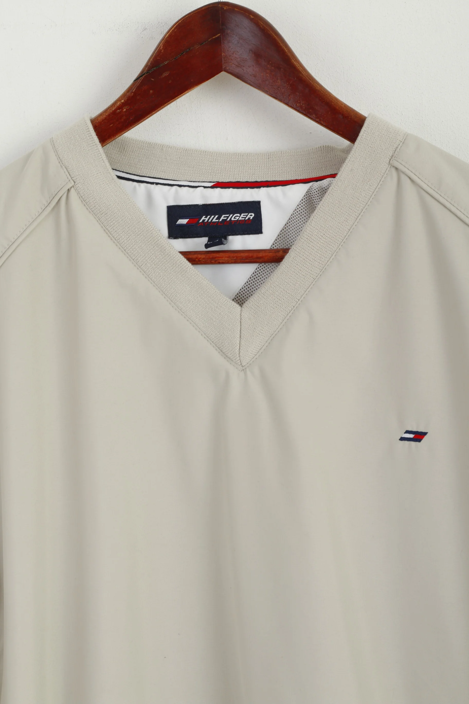 Hilfiger Athletics Men XL Pullover Jacket Beige V Neck Blouse Sport Mesh Lined Active Top - Image 2