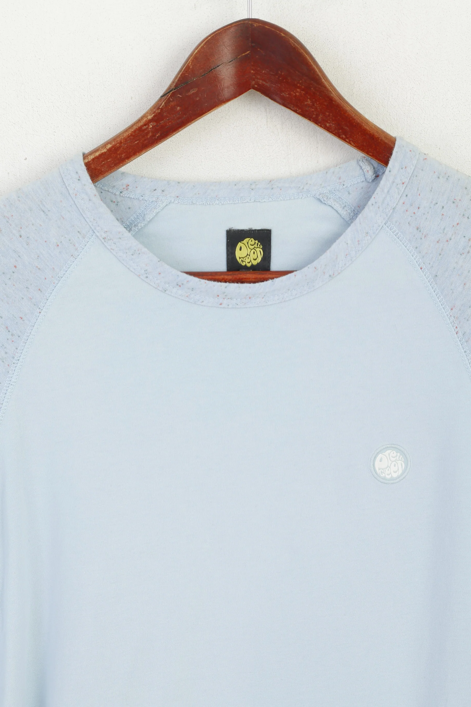 Pretty Green Men S (XS) Shirt Blue Cotton 2/3 Sleeve Slim Fit Classic Top - Image 2