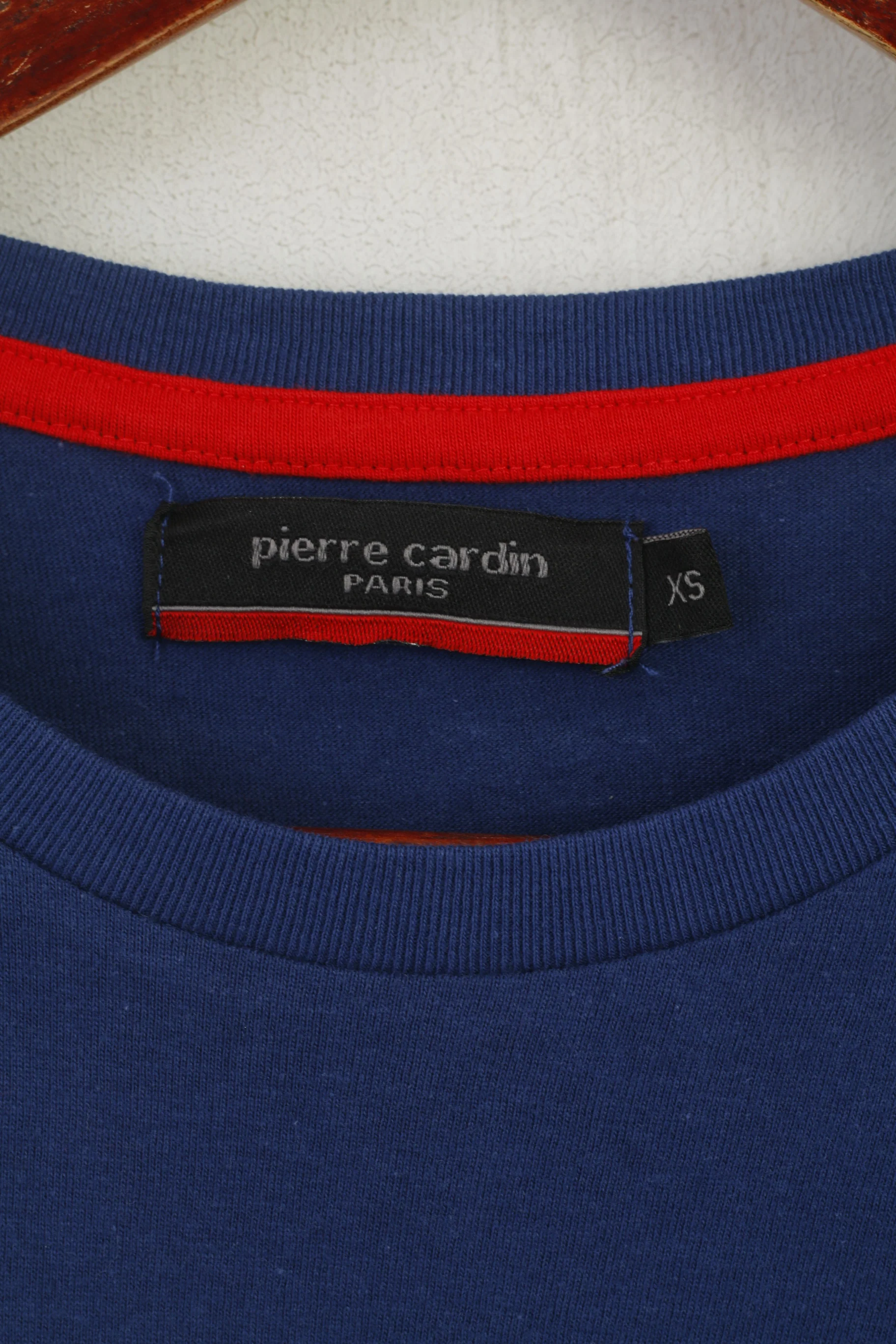 Pierre Cardin Paris Men XS Shirt Blue Cotton Graphic Big Logo Crew Neck Top - Image 3