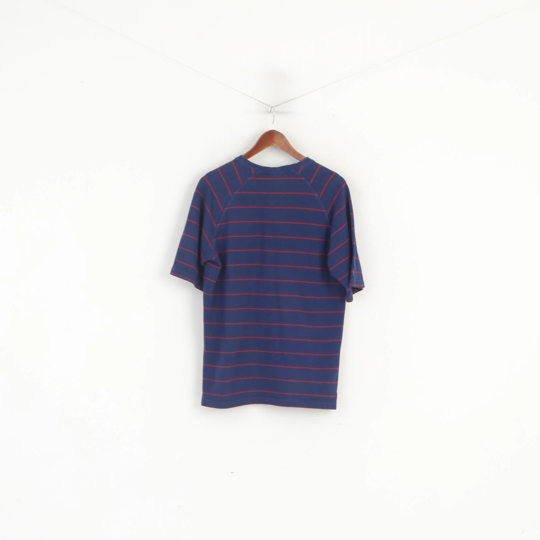 Adidas Men M Shirt Navy Striped Vintage Red Logo Raglan Sleeve Sport Top - Image 5