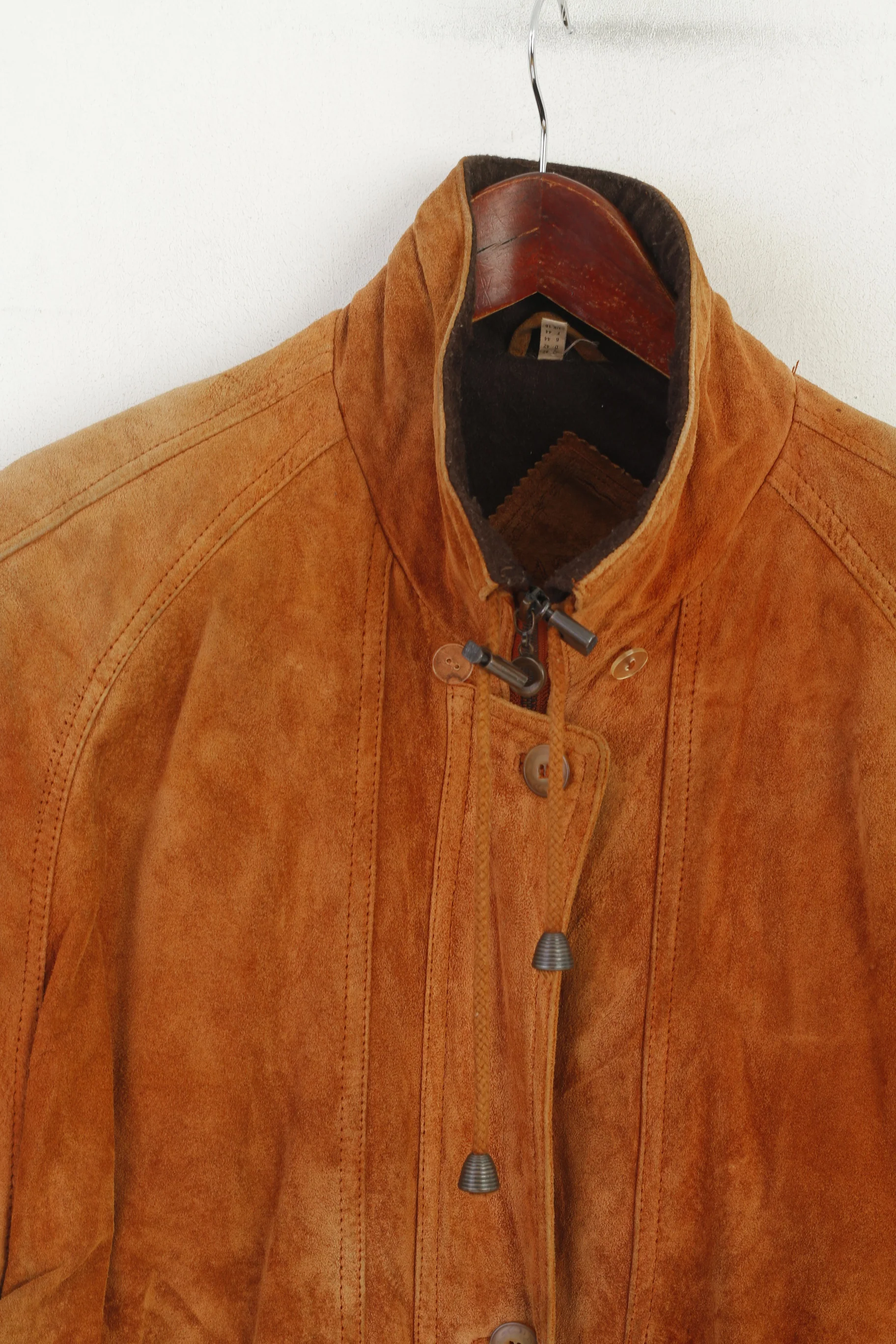Vroom & Dreesmann Women 42 16 XL Jacket Camel Leather Vintage Shoulder Pads Top - Image 2