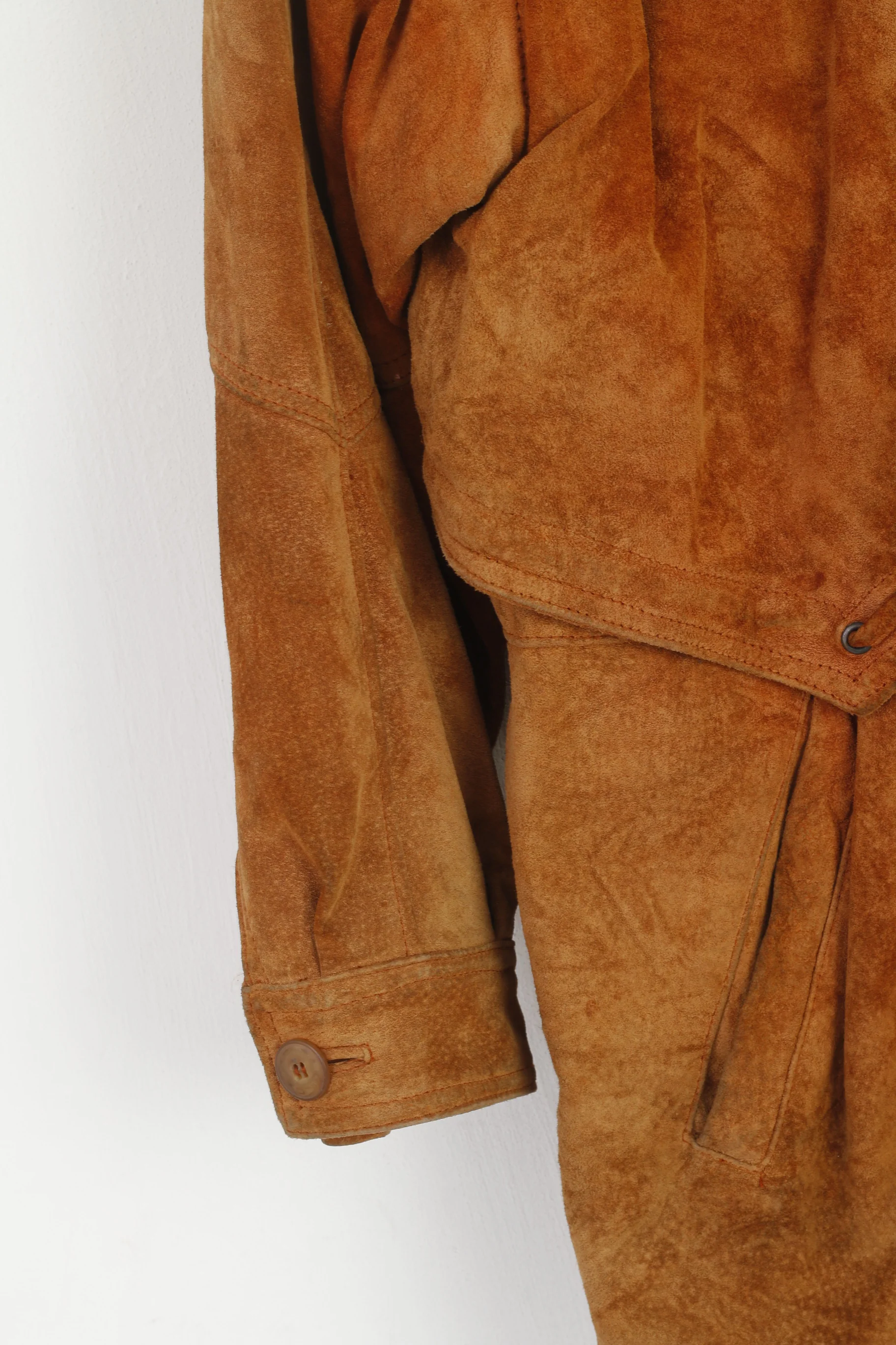 Vroom & Dreesmann Women 42 16 XL Jacket Camel Leather Vintage Shoulder Pads Top - Image 3