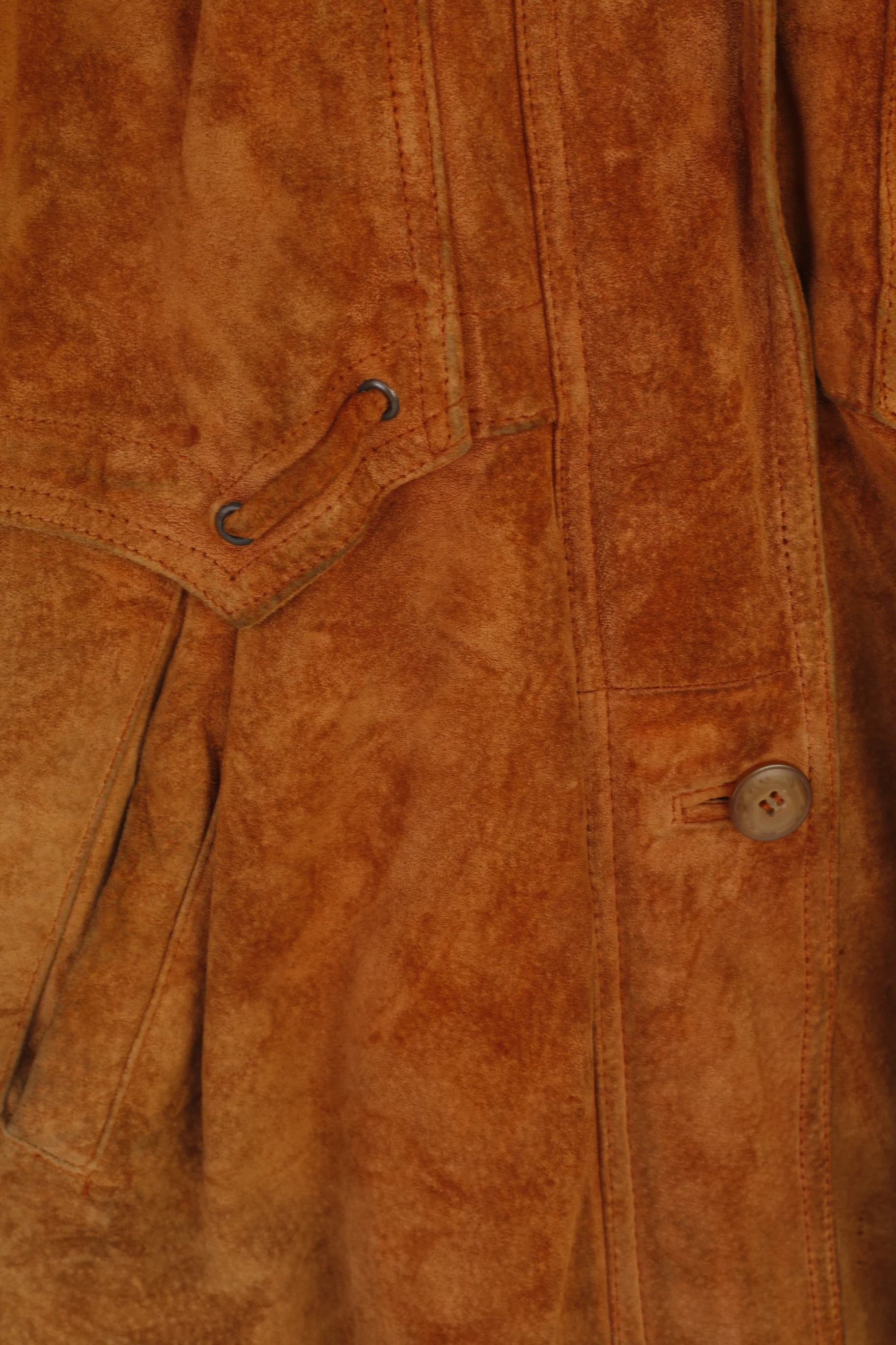 Vroom & Dreesmann Women 42 16 XL Jacket Camel Leather Vintage Shoulder Pads Top - Image 4