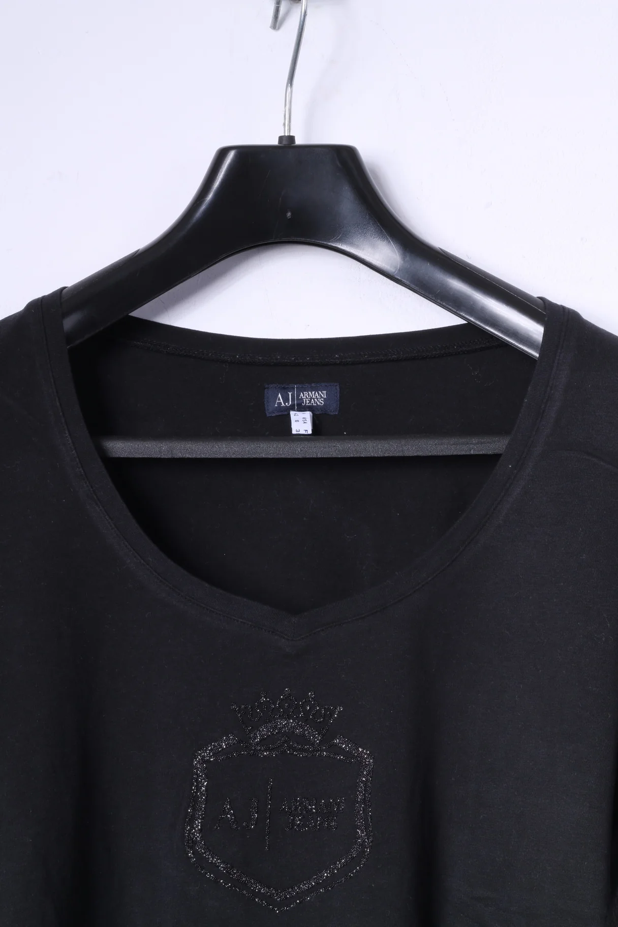 Armani Jeans Women 12 8 S Long Sleeved Shirt Black Cotton Stretch Logo Top - Image 2