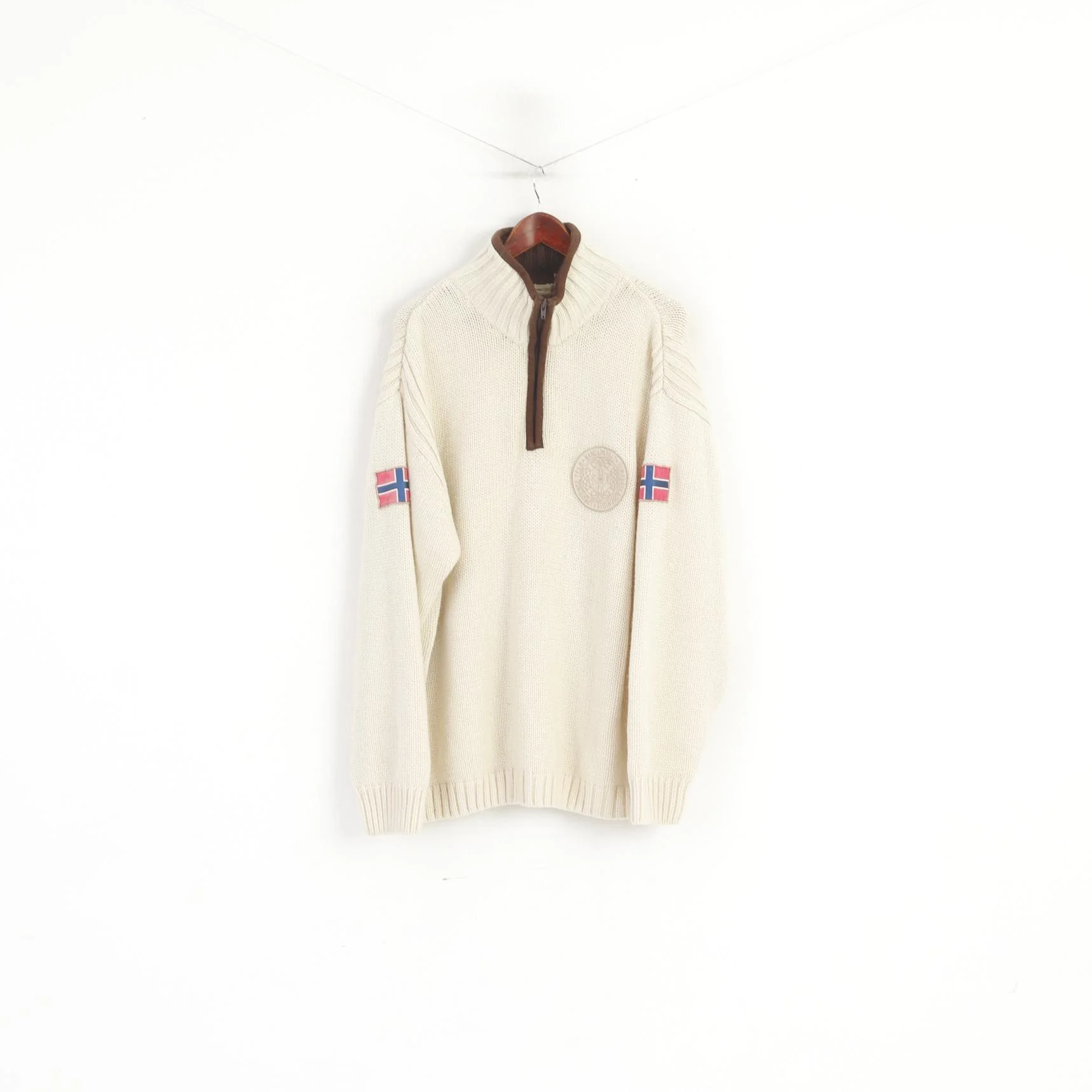 Nangaparbat Men 50/52 XXXL Jumper Beige Knitt Himalaya Zip Neck Classic Sweater