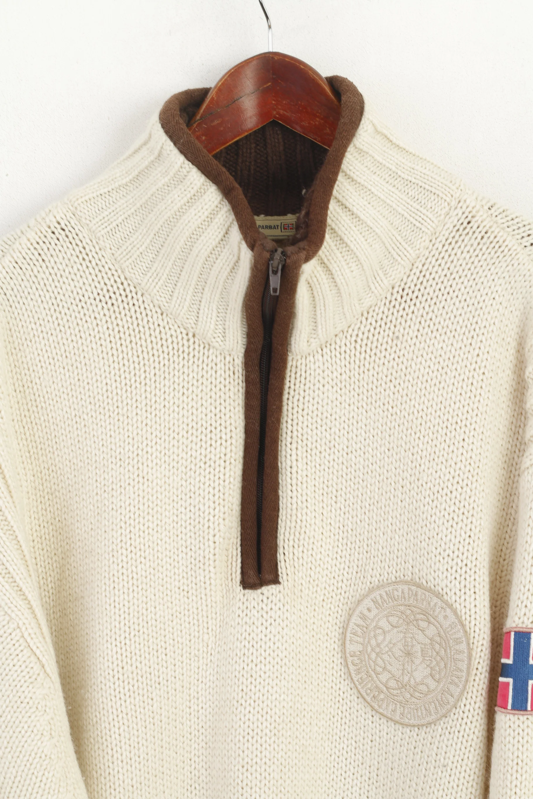 Nangaparbat Men 50/52 XXXL Jumper Beige Knitt Himalaya Zip Neck Classic Sweater - Image 2