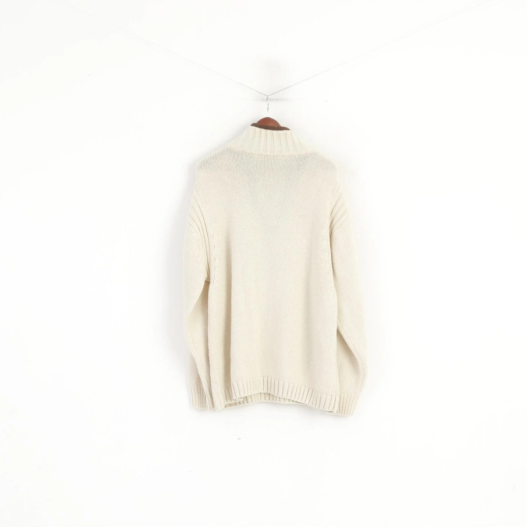 Nangaparbat Men 50/52 XXXL Jumper Beige Knitt Himalaya Zip Neck Classic Sweater - Image 6