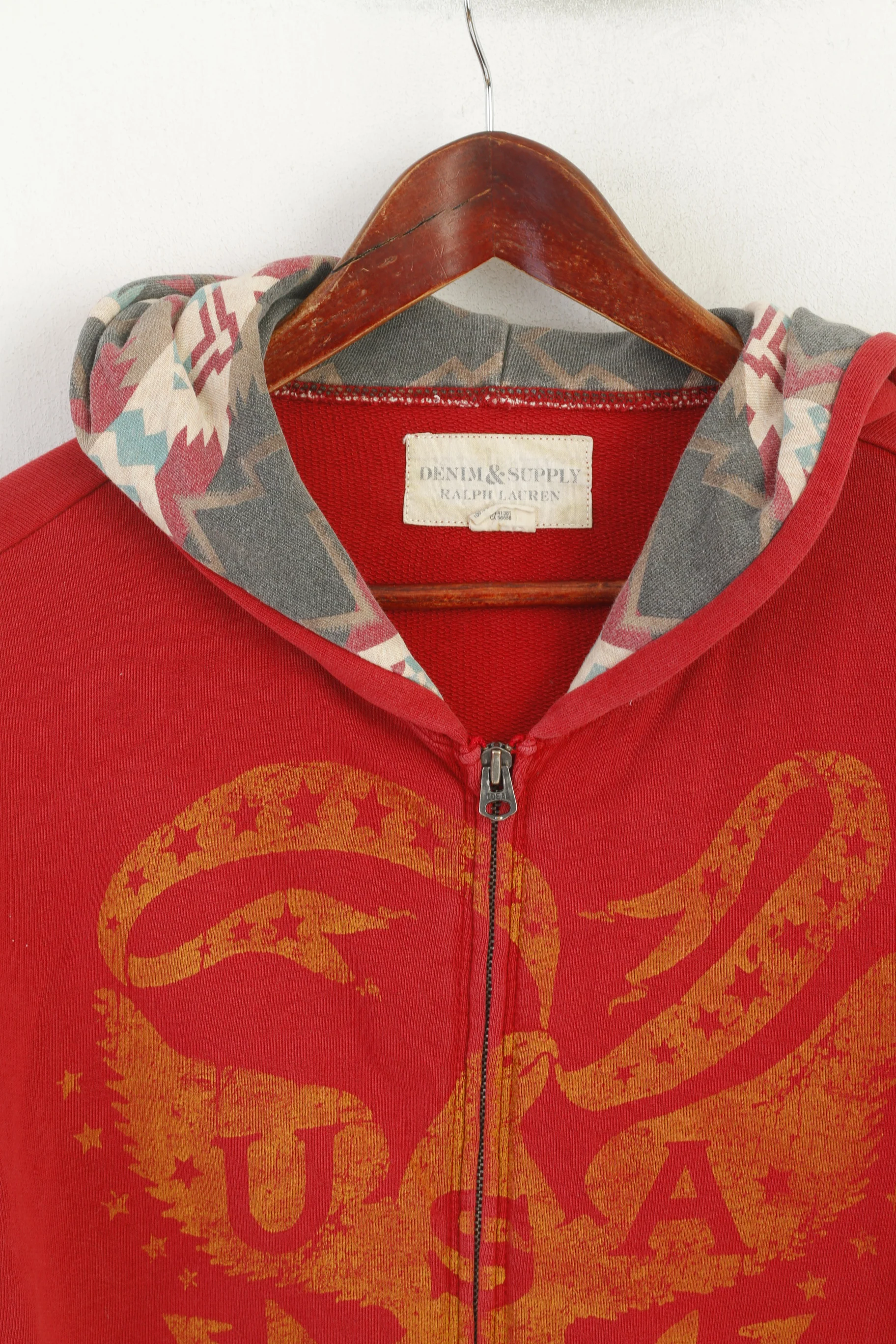 Denim & Supply Ralph Lauren Men M Sweatshirt Burgundy Cotton Aztec Hood USA Top - Image 2