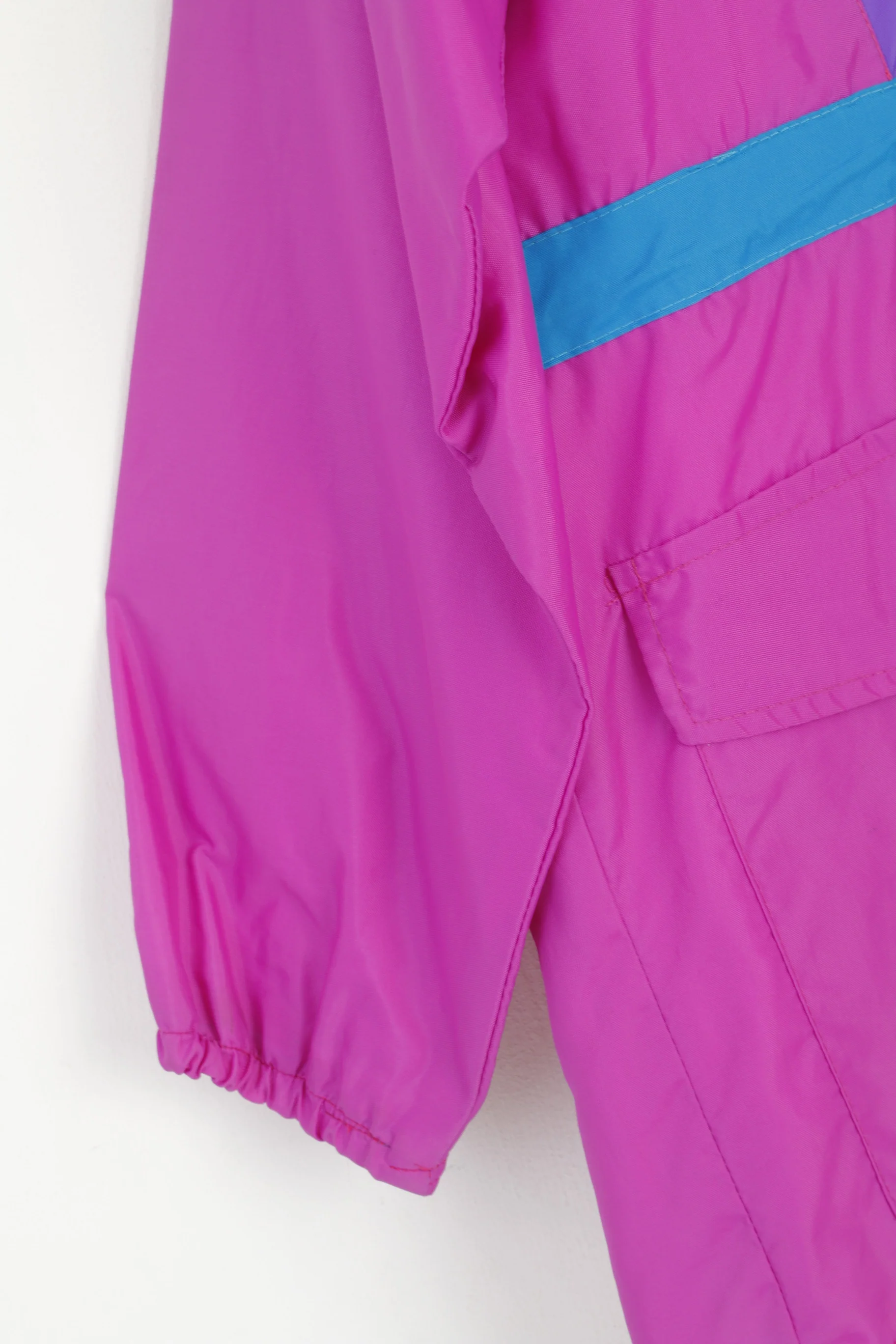 Vintage Men M Jacket Pink Nylon Waterproof  Full Zipper Hidden Hood Retro Festival - Image 3