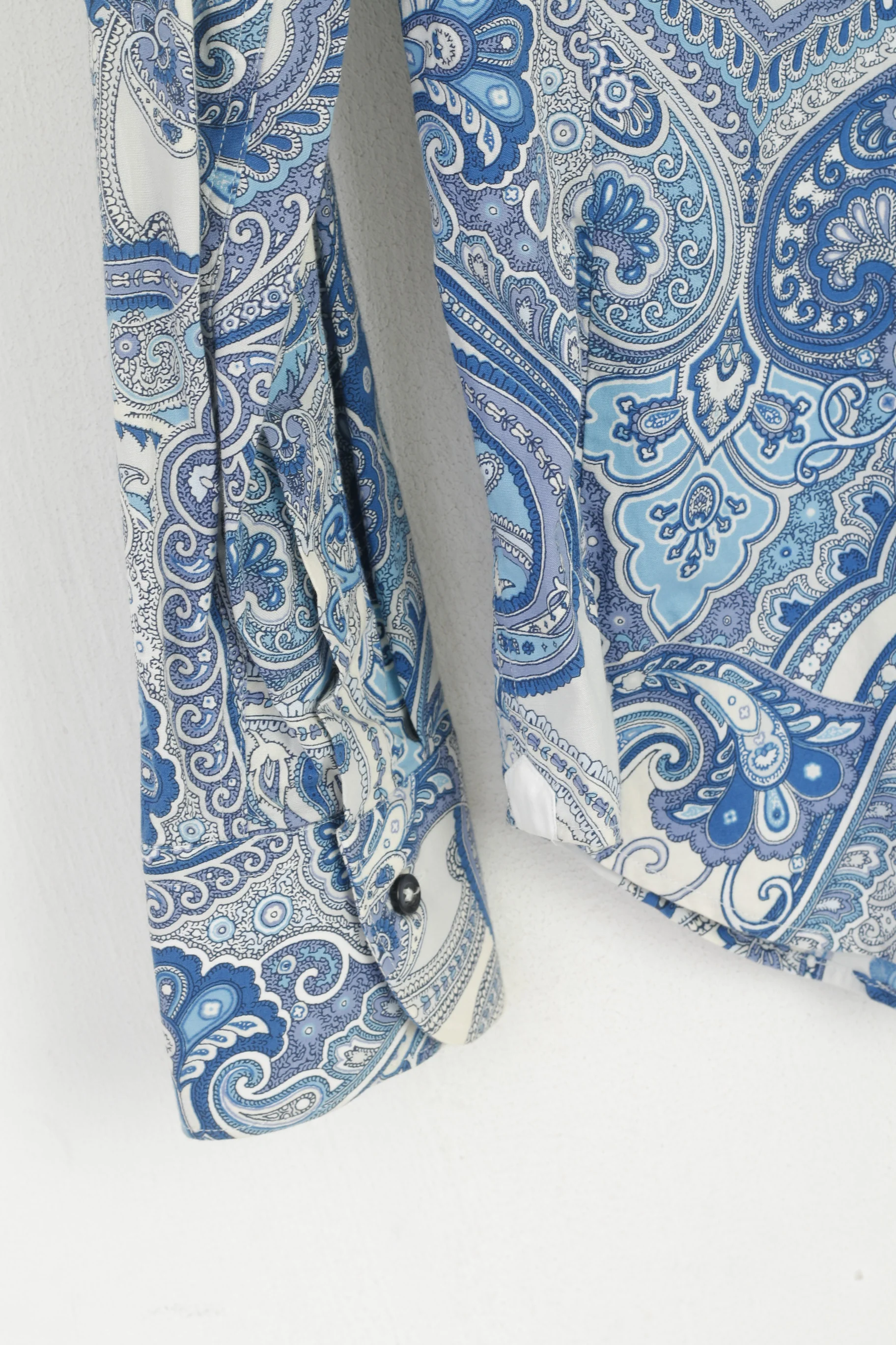 Caliban Men 38 15 S Casual Shirt Blue Cotton Blue Printed Floral Retro Long Sleeve Top - Image 3