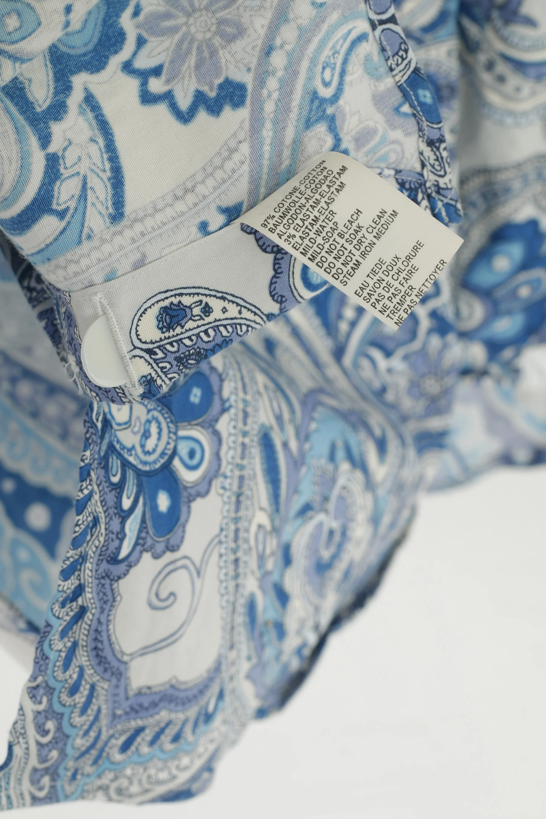 Caliban Men 38 15 S Casual Shirt Blue Cotton Blue Printed Floral Retro Long Sleeve Top - Image 5