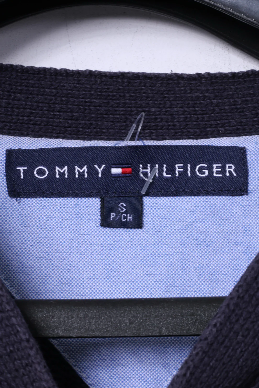 Tommy Hilfiger Mens S Jumper Navy 100% Cotton V Neck Knitwear Top - Image 4