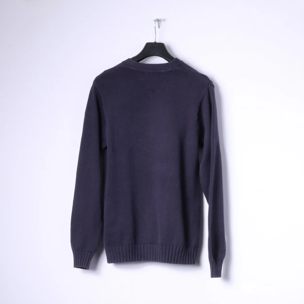 Tommy Hilfiger Mens S Jumper Navy 100% Cotton V Neck Knitwear Top - Image 6