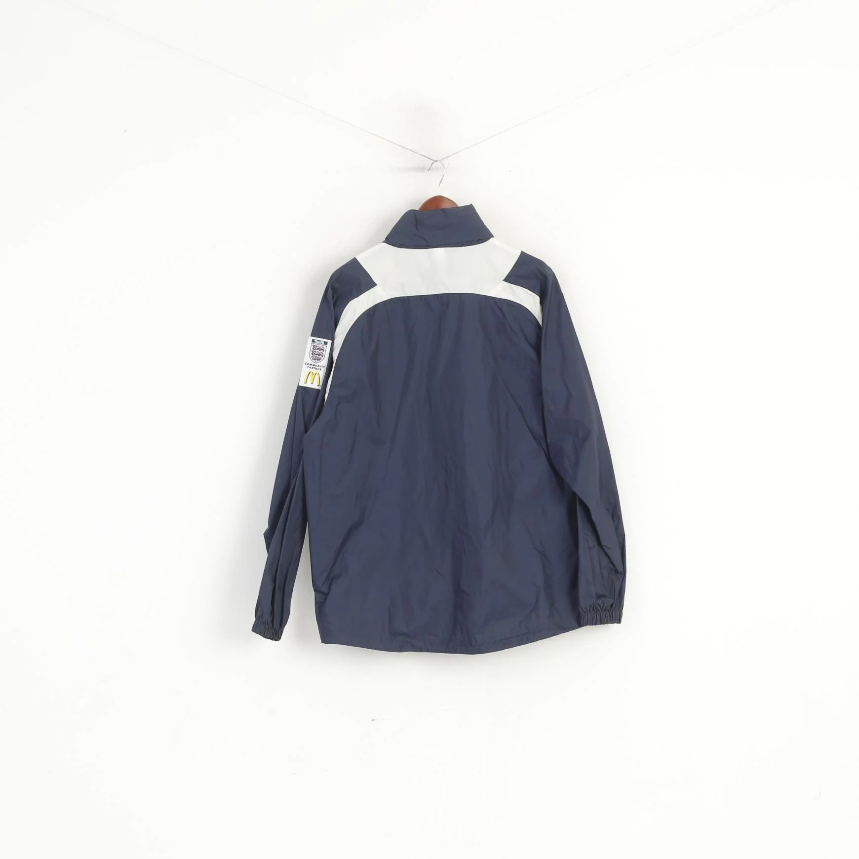 Umbro Men L Jacket Navy Nylon Sportswear England FA Hidden Hood Vintage Top - Image 7