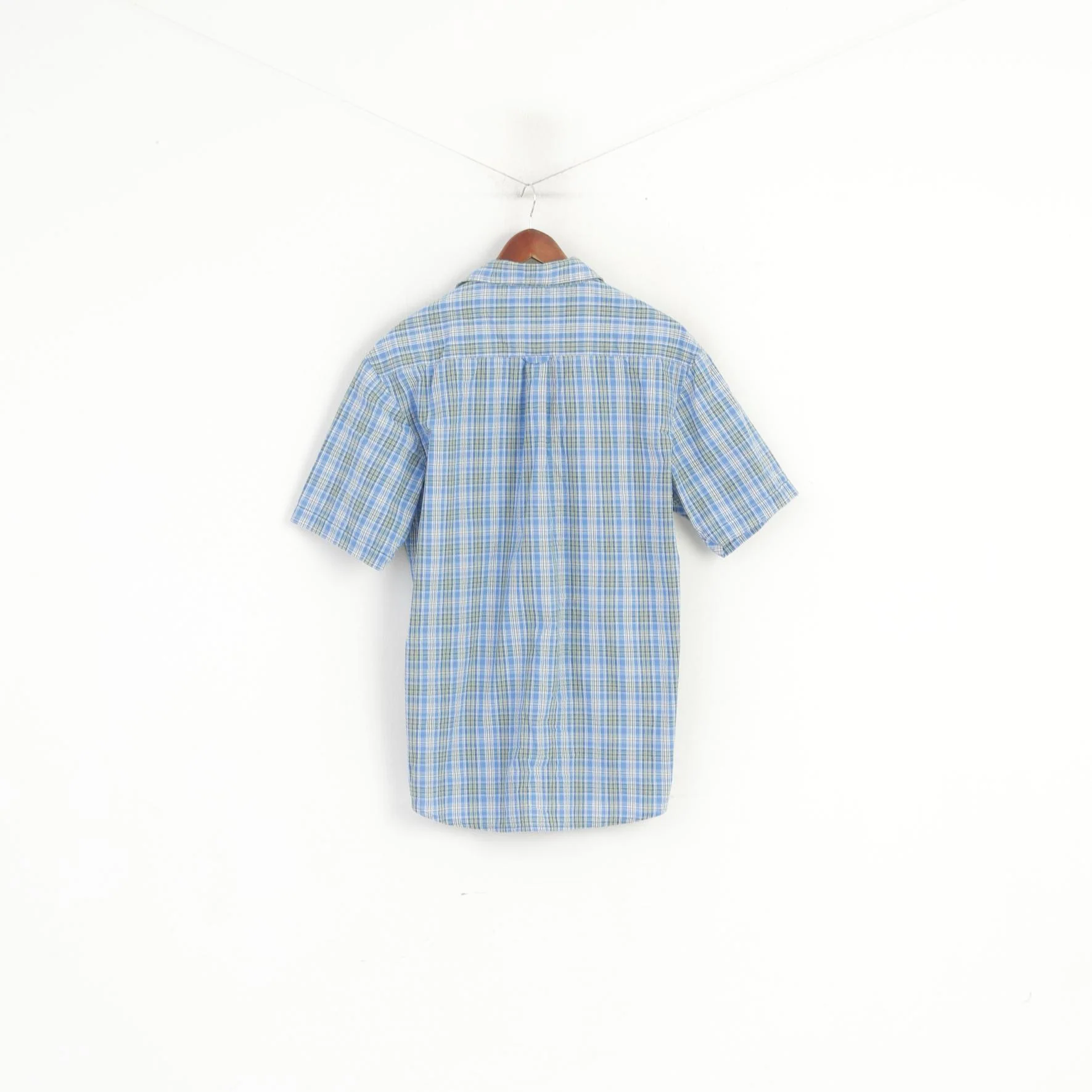 James Pringle Men XL Casual Shirt Blue Check Cotton Blue Short Sleeve Pocket Top - Image 5
