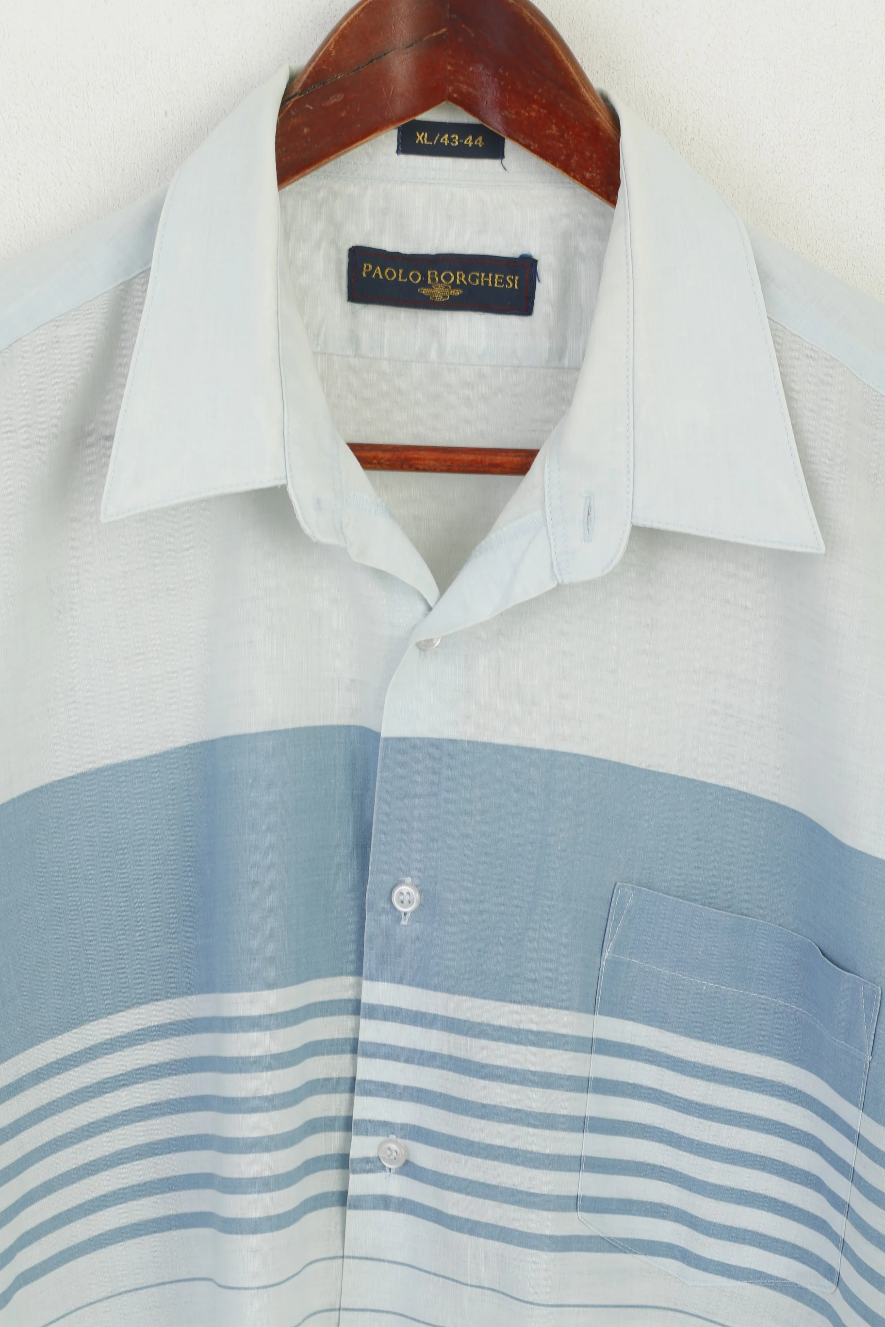 Paolo Borghesi Men XL Casual Shirt Blue Vintage Cotton Striped Pocket Summer Top - Image 2