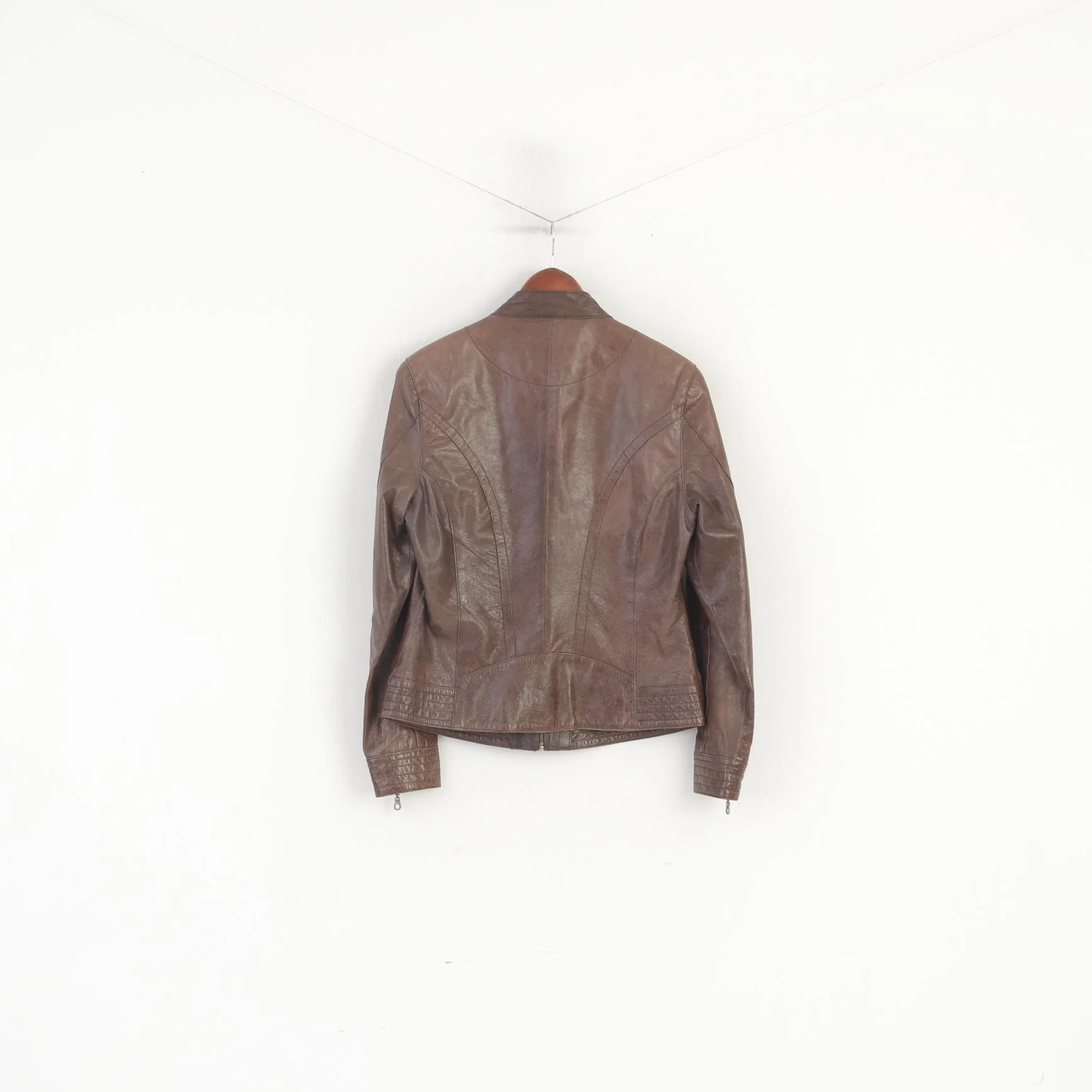 Green House Women 40 M Biker Jacket Brown Leather Vintage Zip Up Ramones - Image 7
