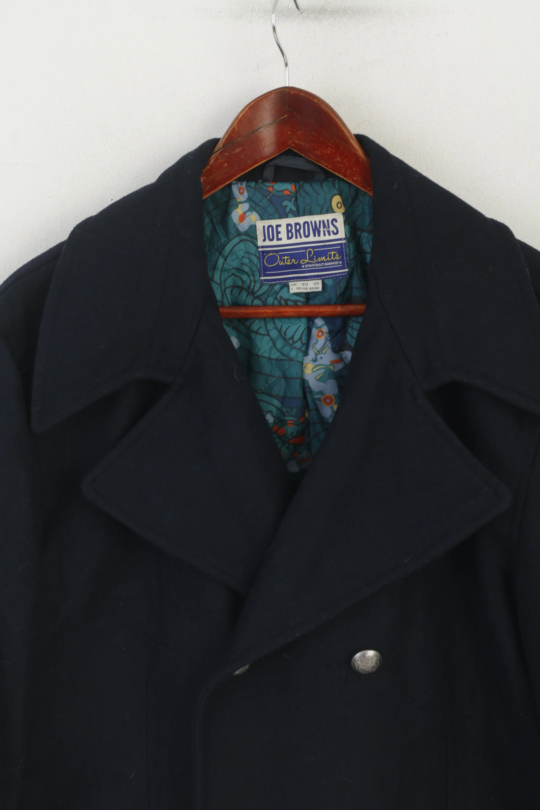 Joe Browns Men L 42 (M) Coat Navy Military Casual Wool Double Breasted Jacket - Image 2