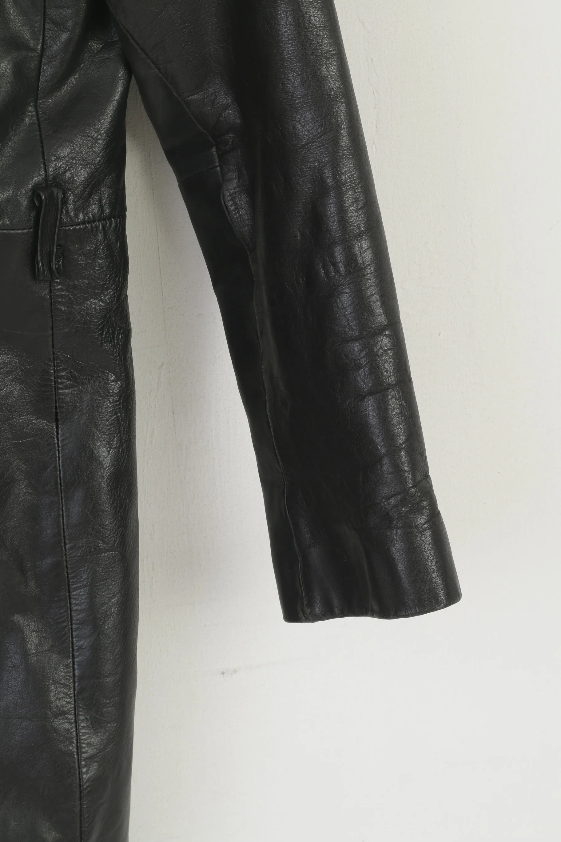 Hidesign Women XL (L) Coat Black Leather Shiny Military Double Breasted Top - Image 3