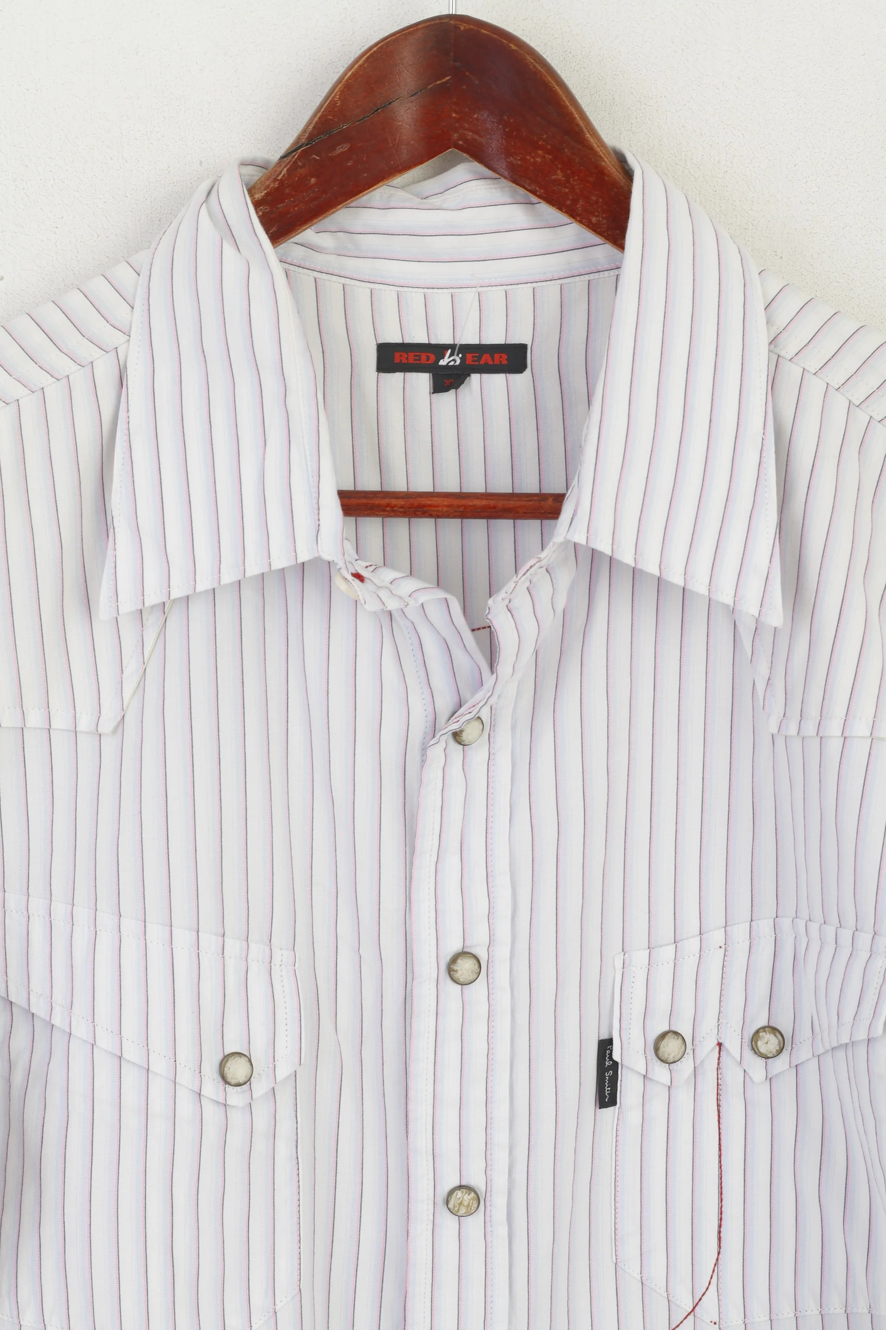 Red Ear Paul Smith Men XL Casual Shirt White Striped Cotton Long Sleeve Top - Image 2