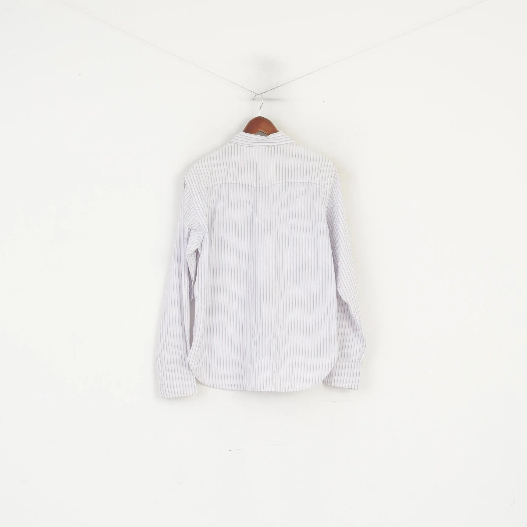Red Ear Paul Smith Men XL Casual Shirt White Striped Cotton Long Sleeve Top - Image 7