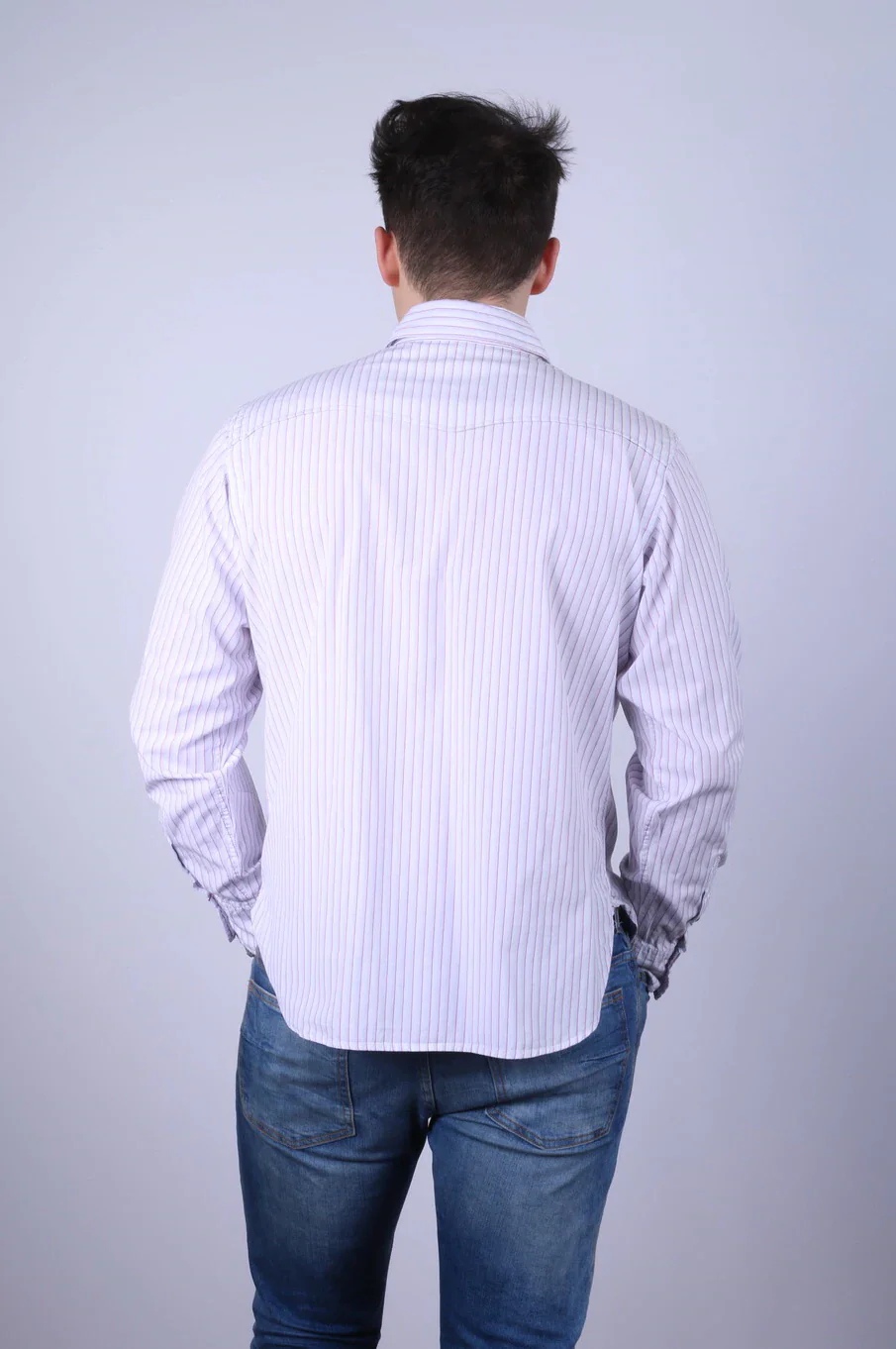 Red Ear Paul Smith Men XL Casual Shirt White Striped Cotton Long Sleeve Top - Image 9