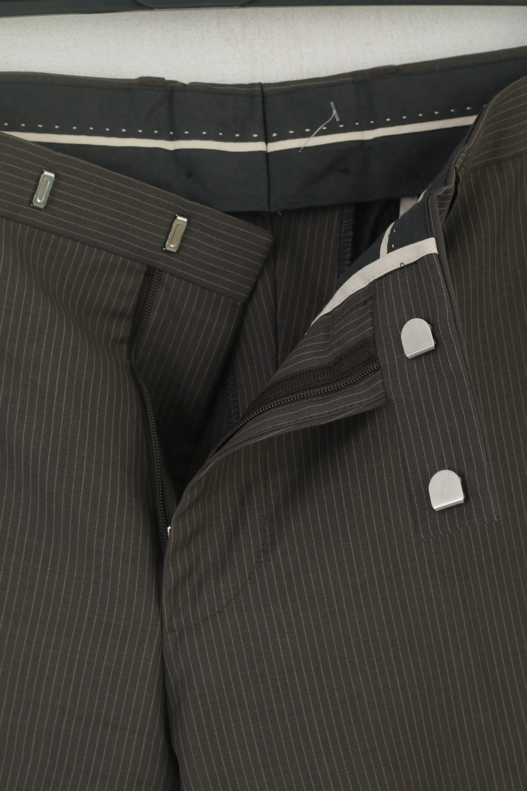 Hugo Boss Men 50 40 Trousers Taupe Striped Wool Elegant The Jam2 Classic Pants - Image 3