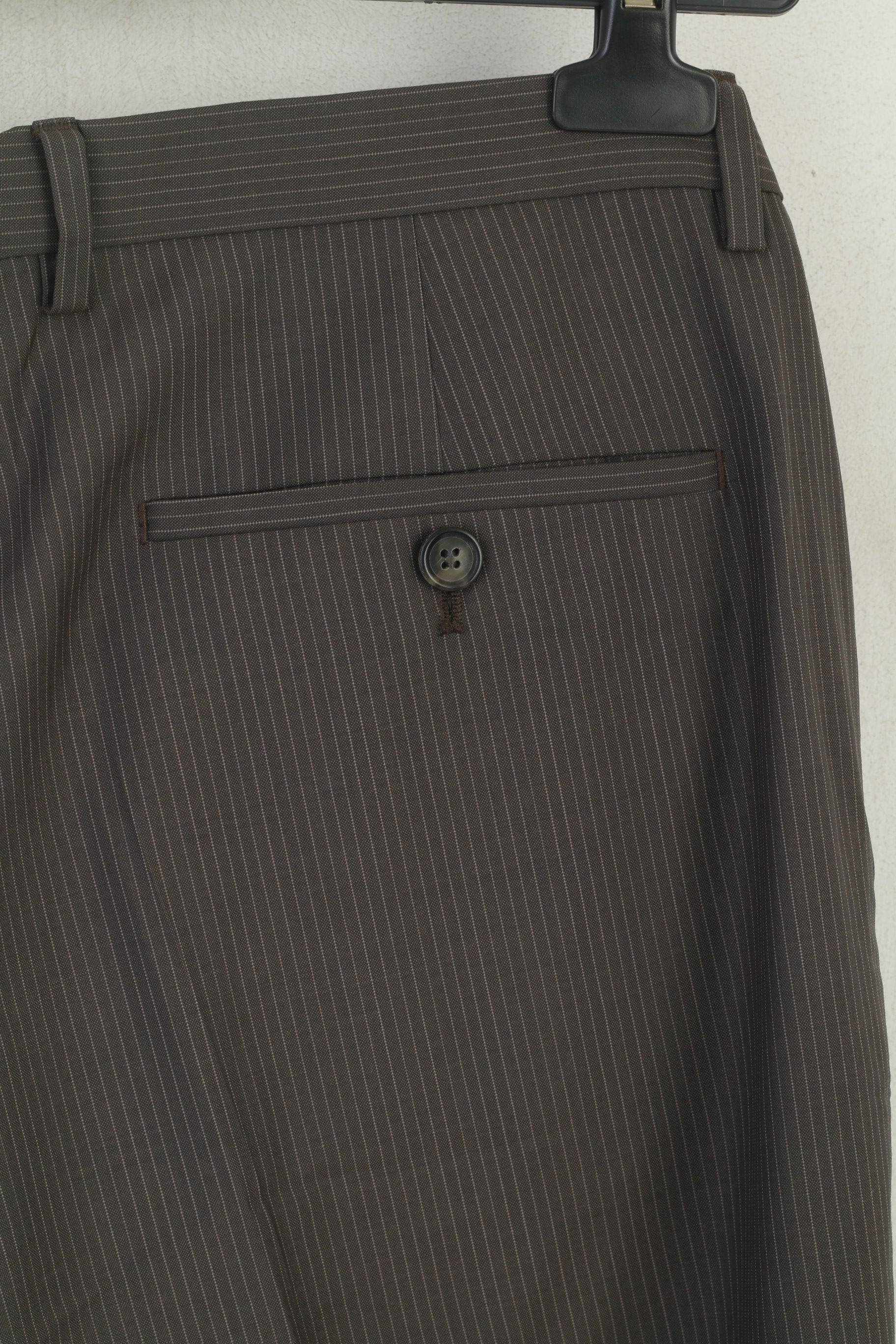 Hugo Boss Men 50 40 Trousers Taupe Striped Wool Elegant The Jam2 Classic Pants - Image 5