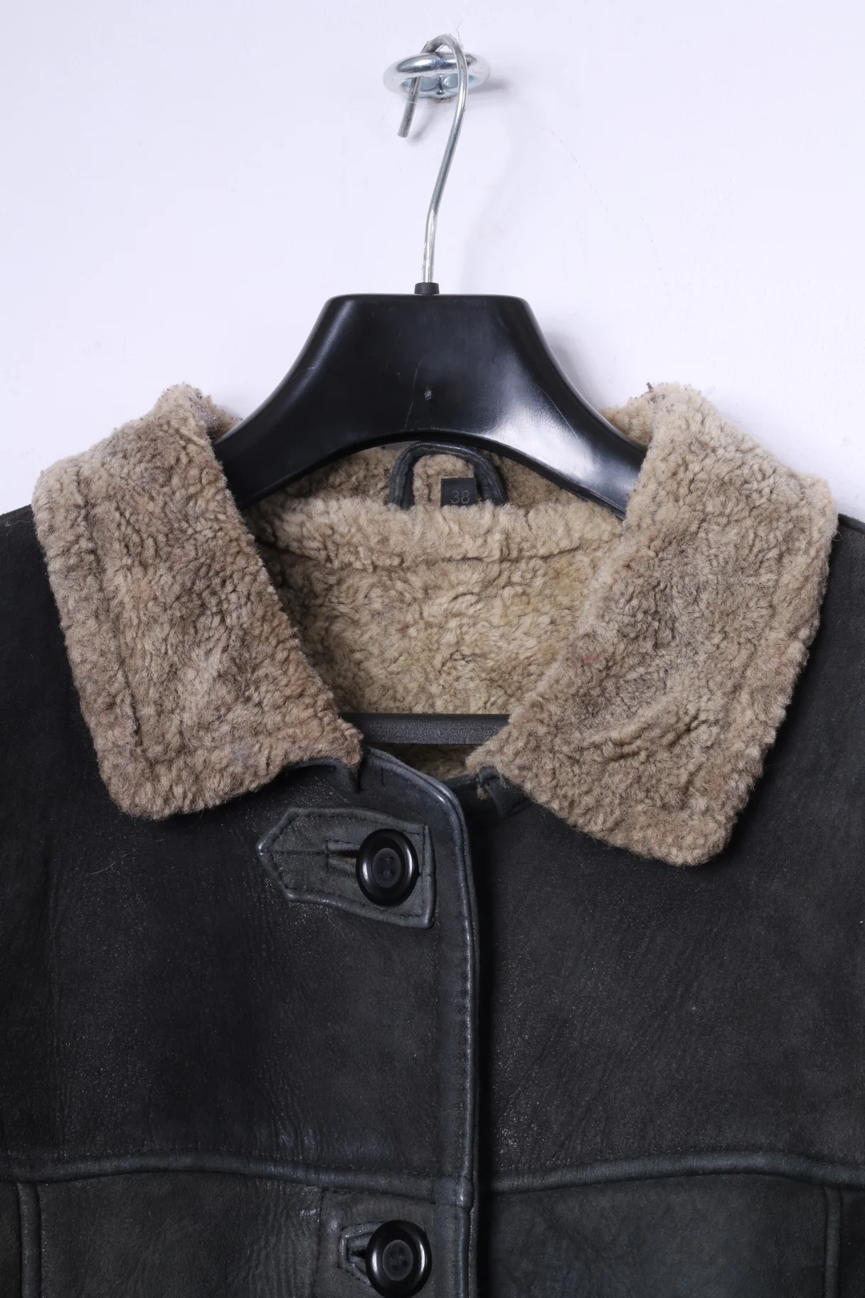 MADDOX Womens 38 M Jacket Dark Green Vintage Buttoned Leather Warm Coat - Image 2