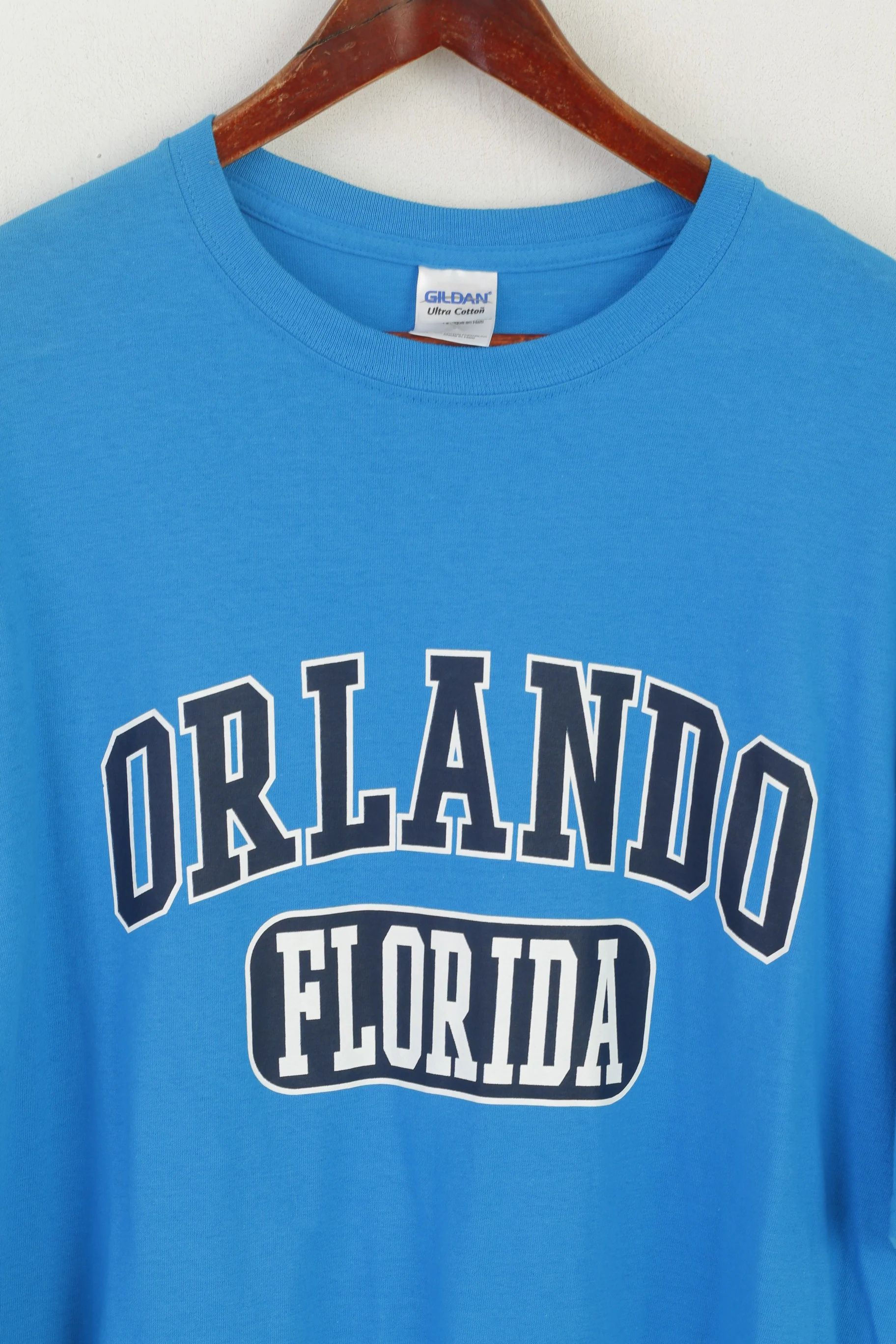 New Gildan Men XXL T- Shirt Blue Cotton Graphic Orlando Florida Crew Neck Top - Image 2