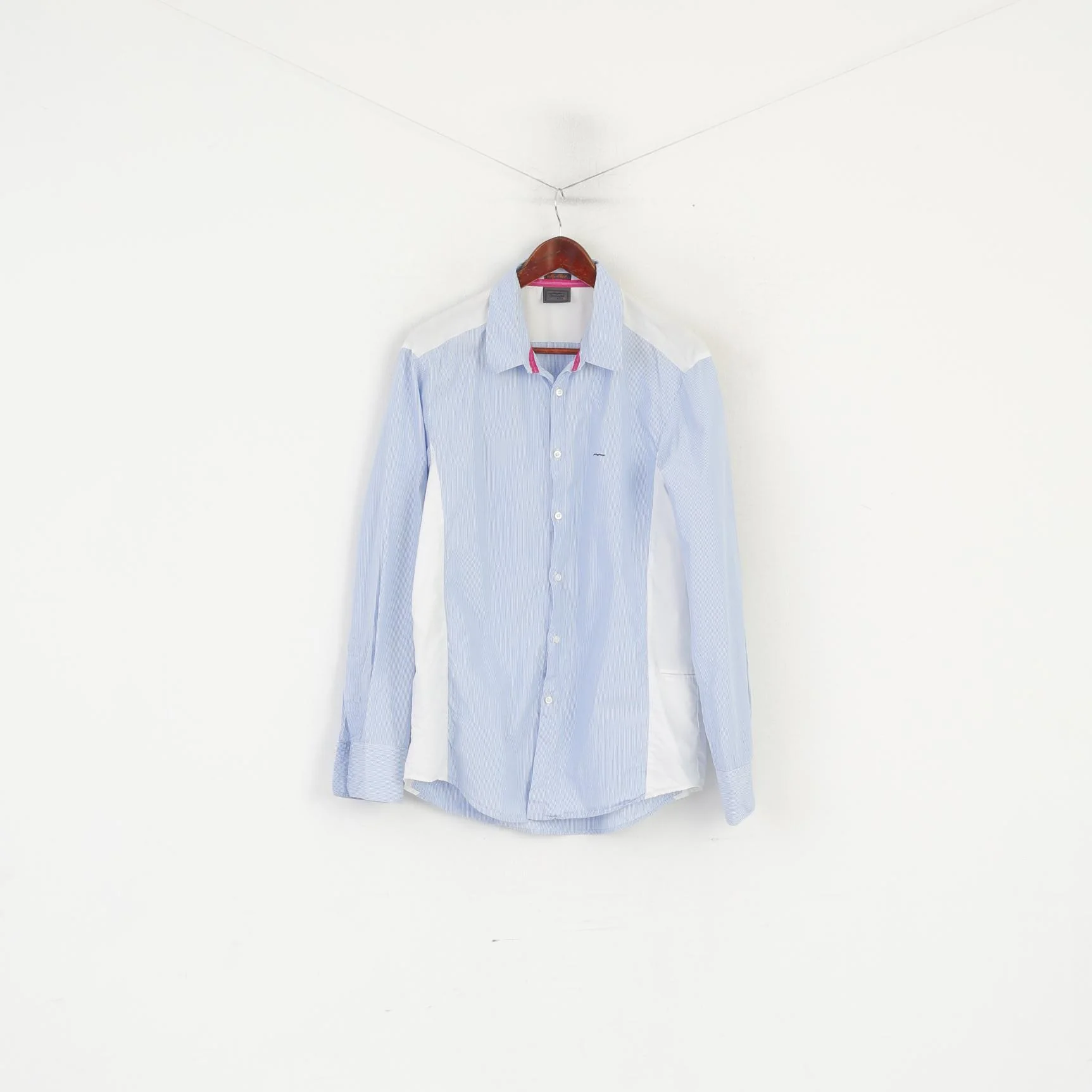 Hugo Boss Men XL Casual Shirt Blue Cotton Handcrafted Striped Long Sleeve Top