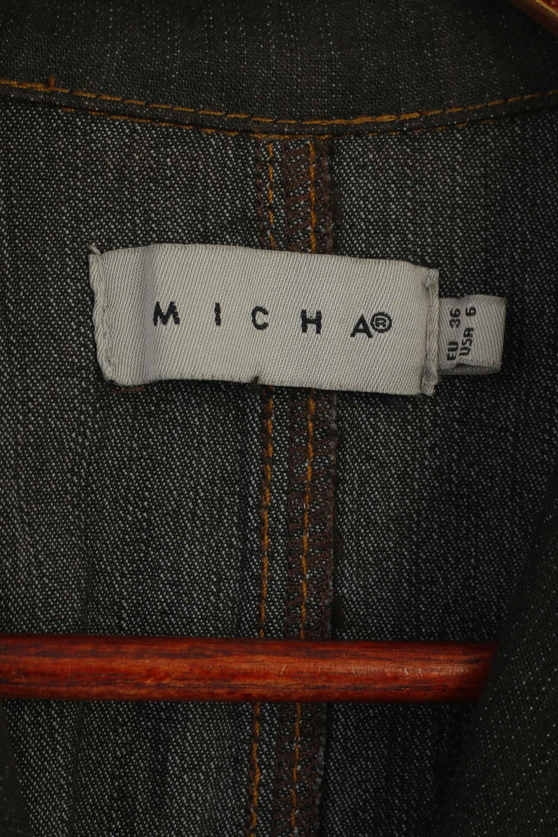 Micha Women 36 S Denim Jacket Brown Cotton Vintage 90s Classic Jeans Blazer - Image 4
