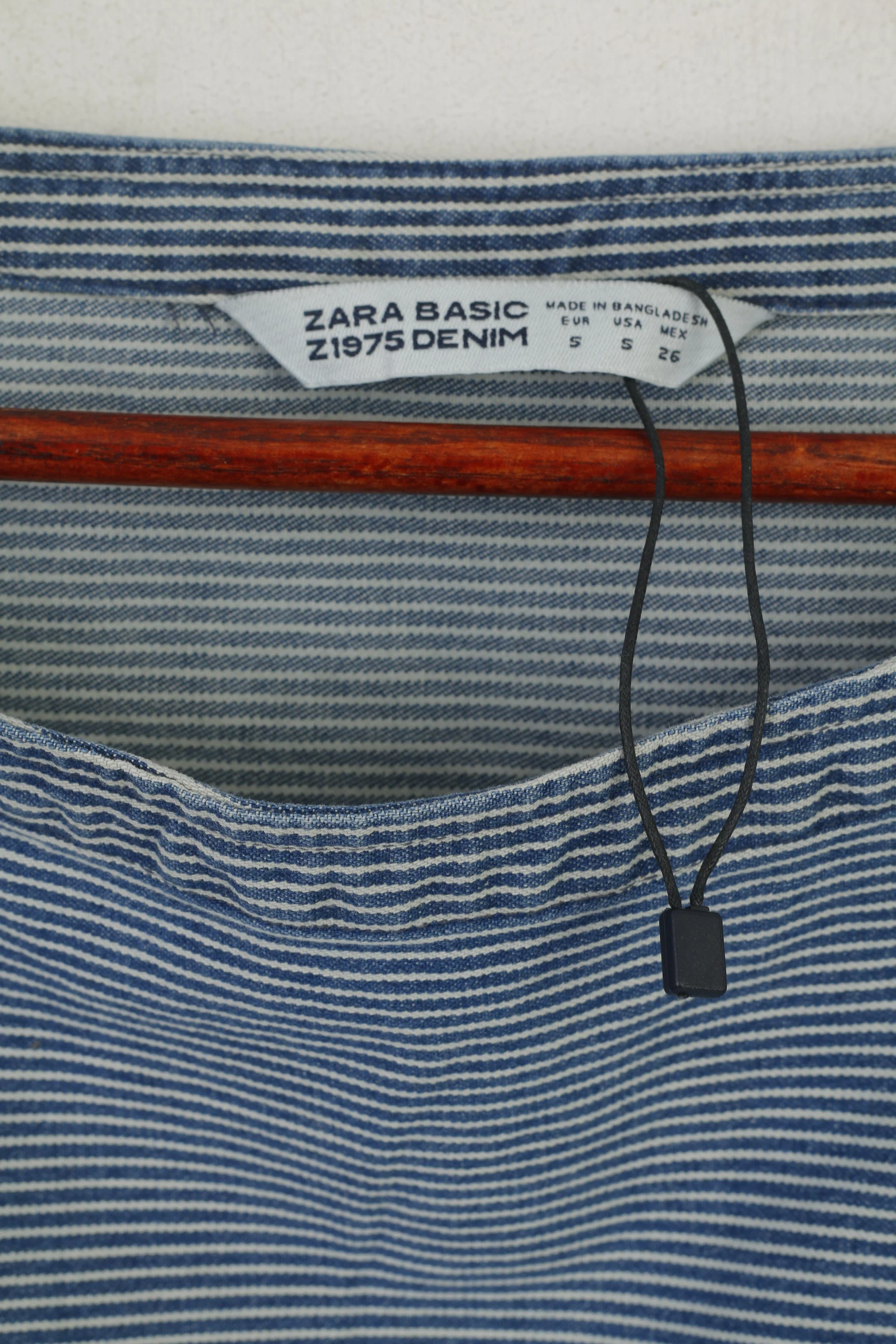 Zara Basic Women S Denim Shirt Navy Cotton Striped Oversize Classic Top - Image 3