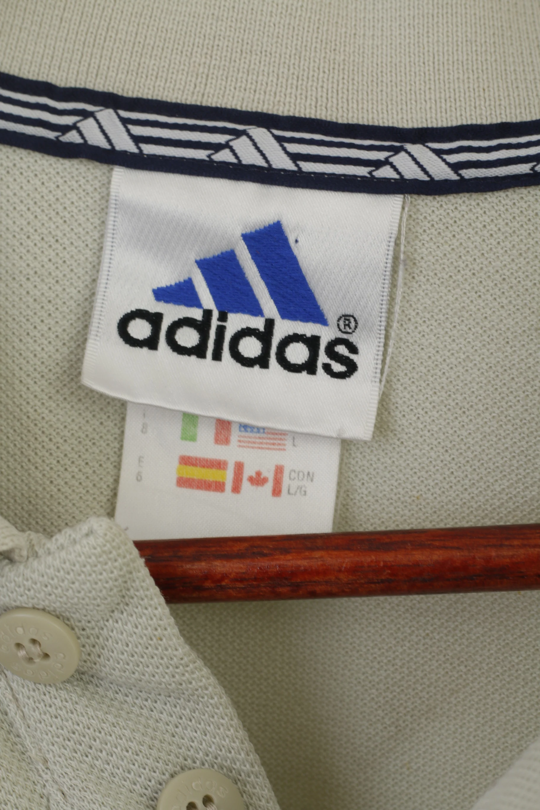 Adidas Men 44/46 L Polo Shirt Beige Cotton Vintage Sportswear Classic Retro Top - Image 4