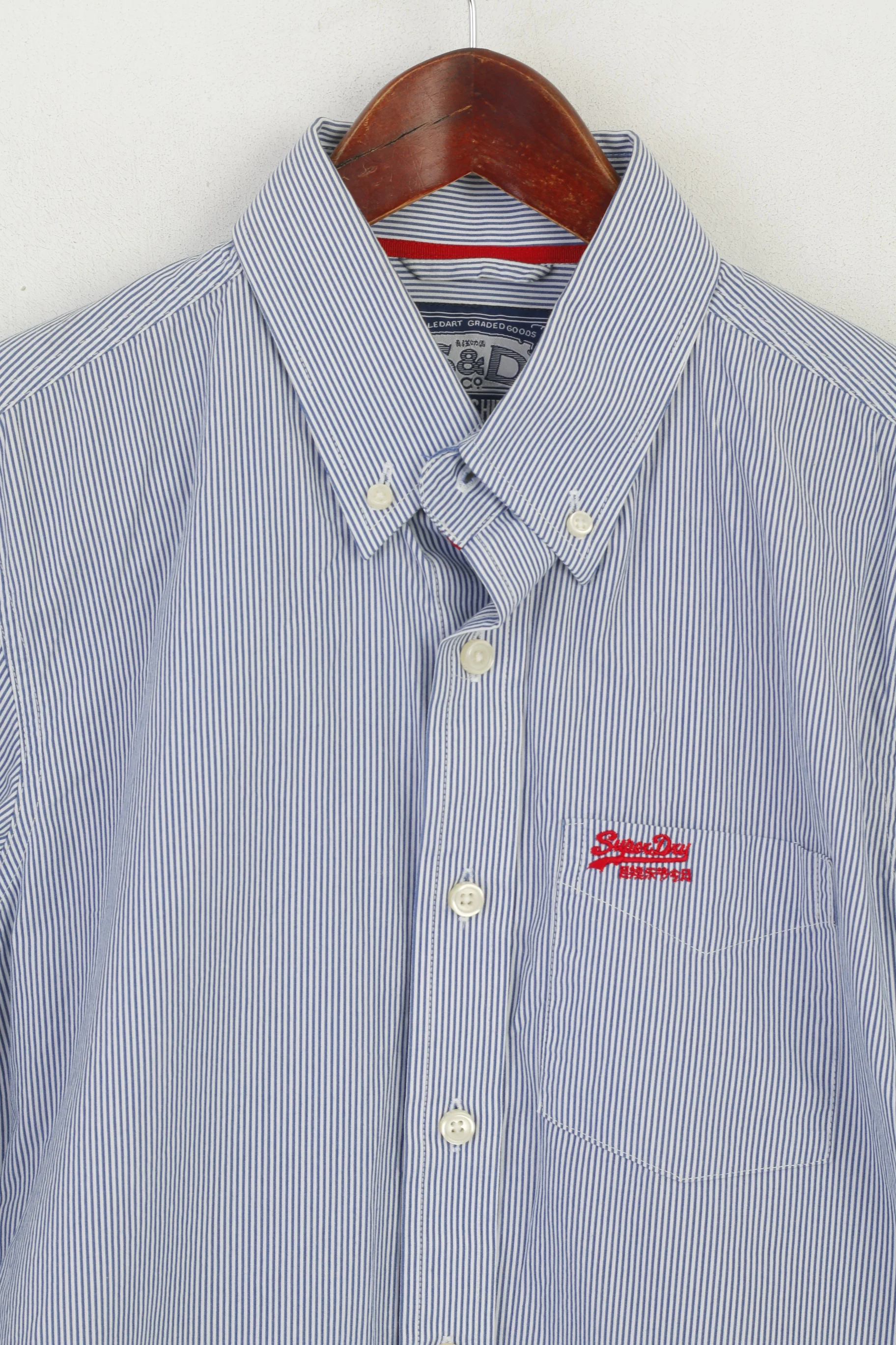 Superdry Men M Casual Shirt Blue Striped Cotton Long Sleeve Button Down Collar Top - Image 2