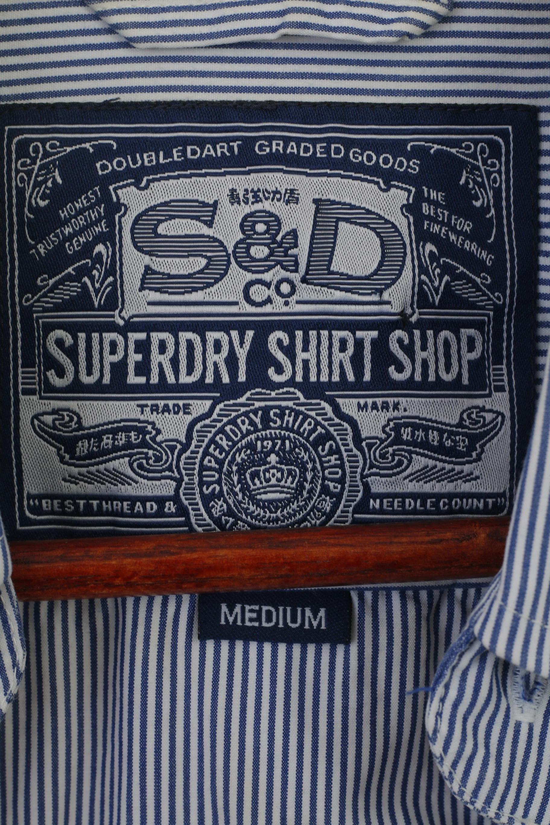 Superdry Men M Casual Shirt Blue Striped Cotton Long Sleeve Button Down Collar Top - Image 4