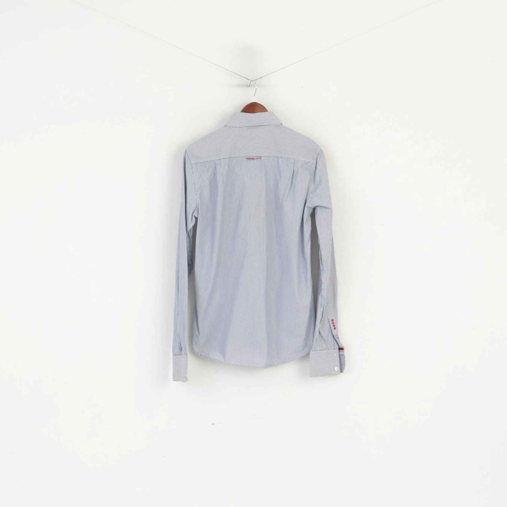 Superdry Men M Casual Shirt Blue Striped Cotton Long Sleeve Button Down Collar Top - Image 6