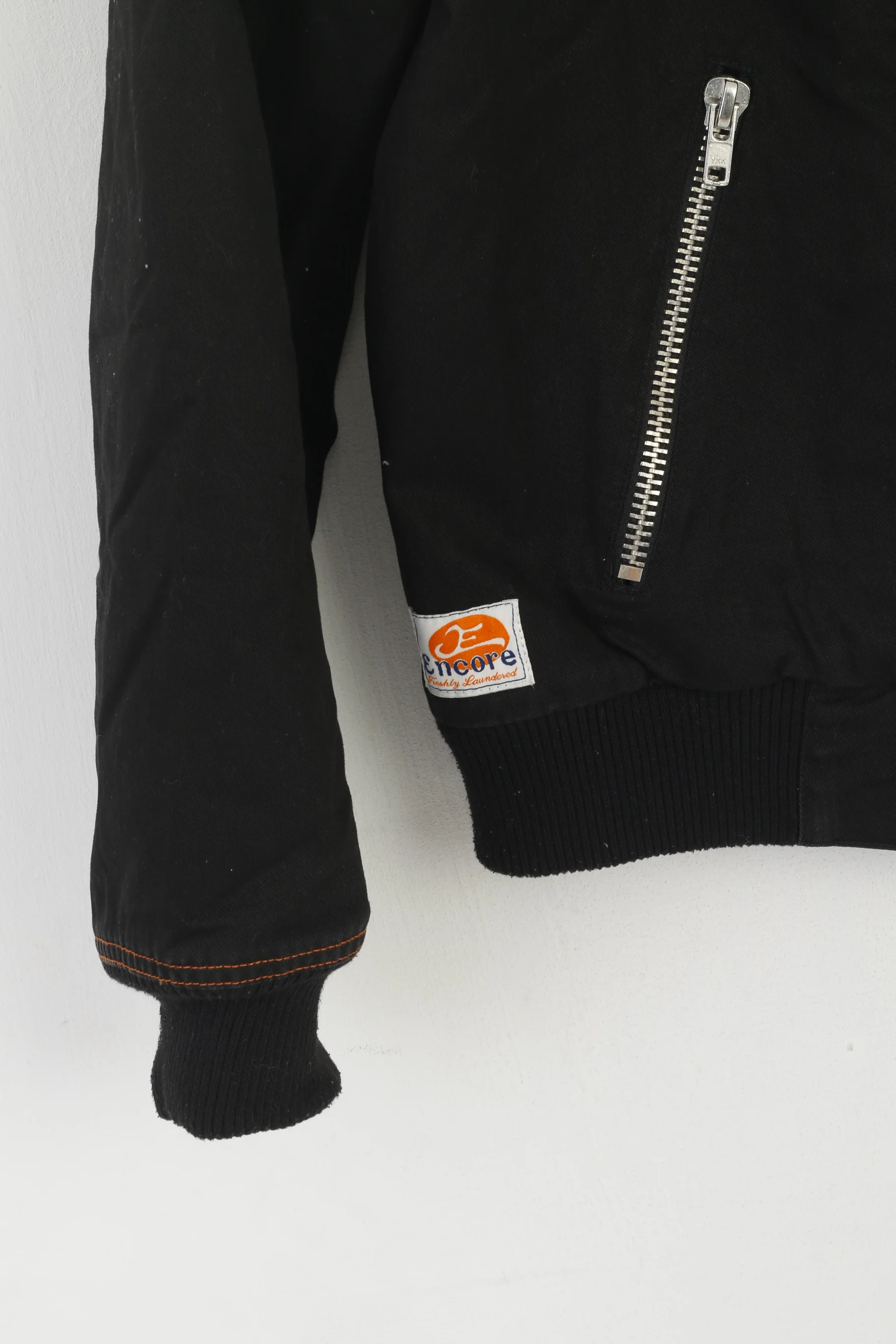 Encore Men L (M) Jacket Black Cotton Padded Full Zipper Vintage Strettwear Top - Image 3