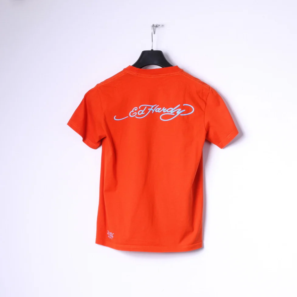 Ed Hardy Boys M 14 Age T-Shirt Orange Cotton Fish Graphic Top - Image 5