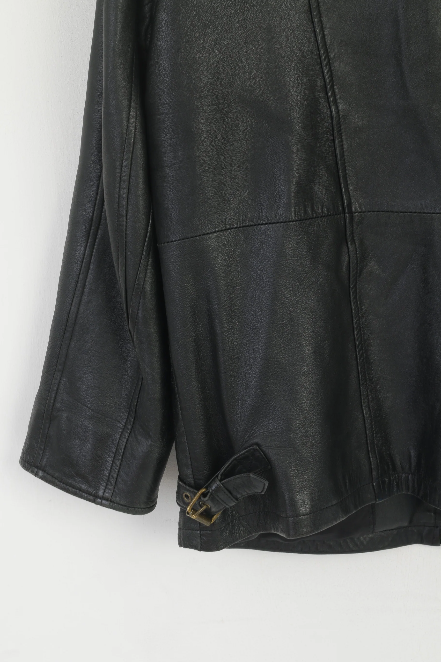 Vintage Men M Jacket Black Leather Soft Classic Full Zipper Shoulder Pads Top - Image 7