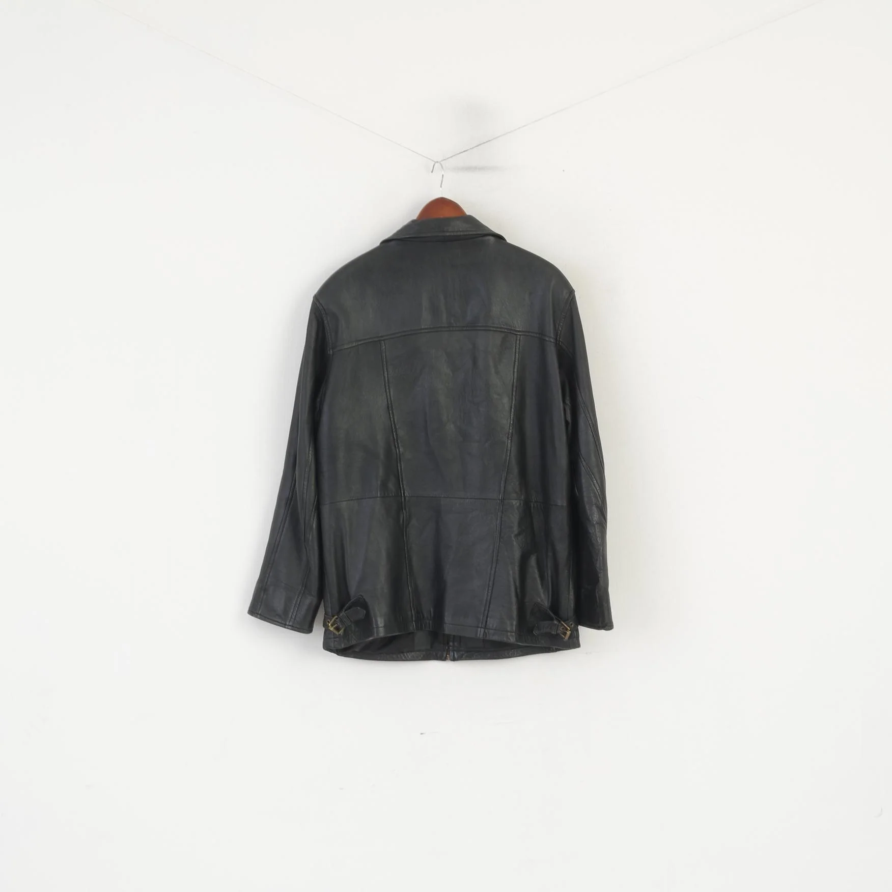 Vintage Men M Jacket Black Leather Soft Classic Full Zipper Shoulder Pads Top - Image 8