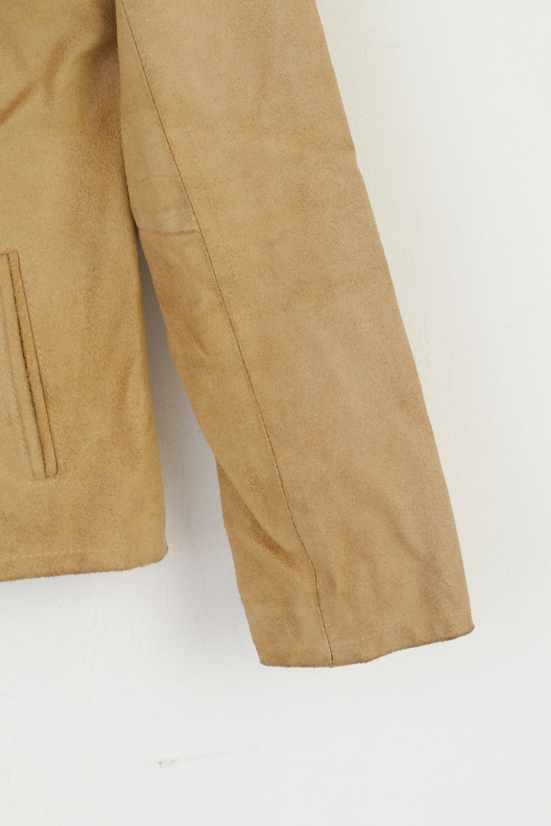 Vintage Women 46 M Leather Jacket Beige Suede Italy Full Zipper Classic Top - Image 3