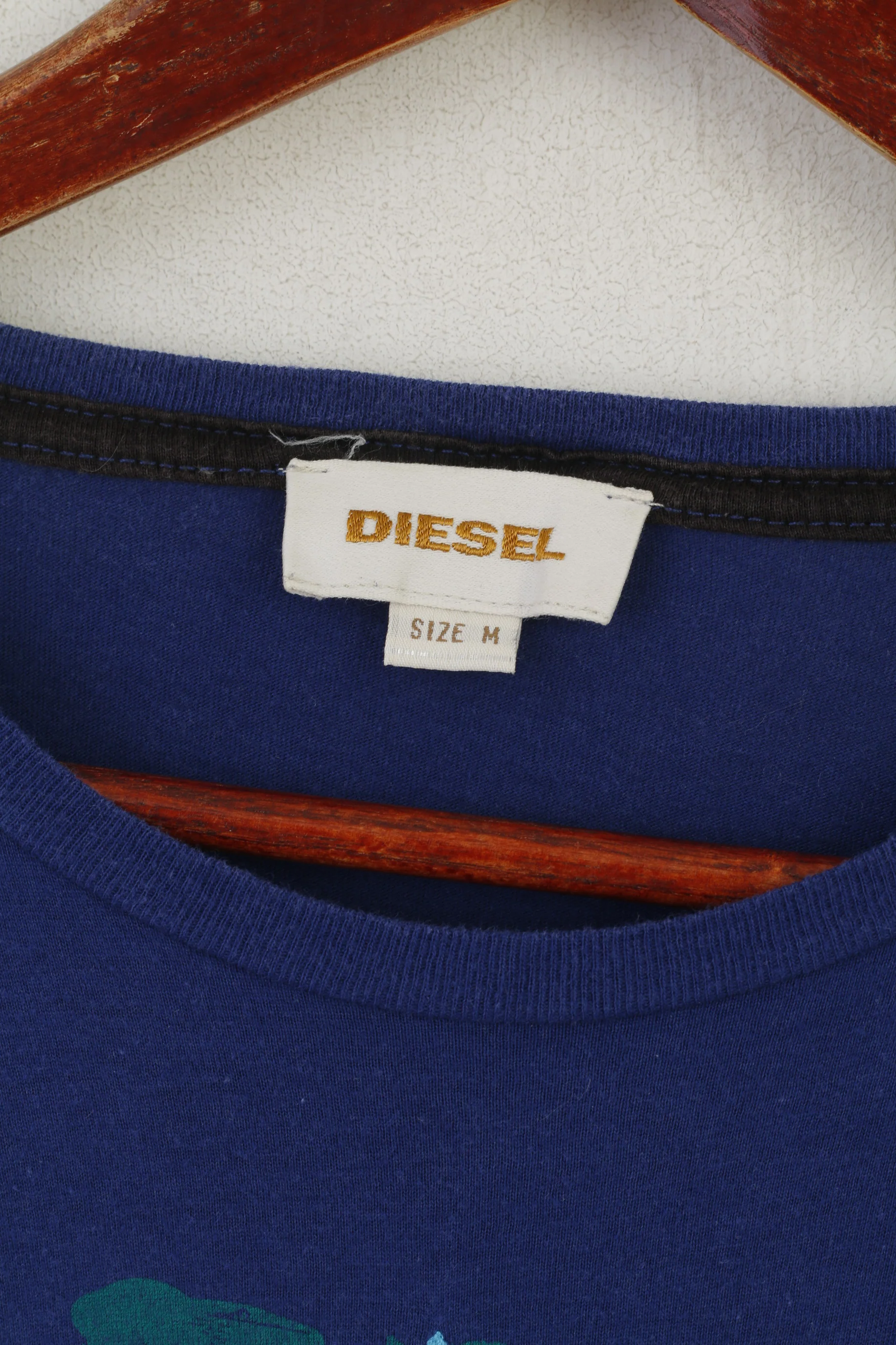 Diesel Men M Shirt Blue Cotton Graphic Embroidered Crew Neck Classic Top - Image 3