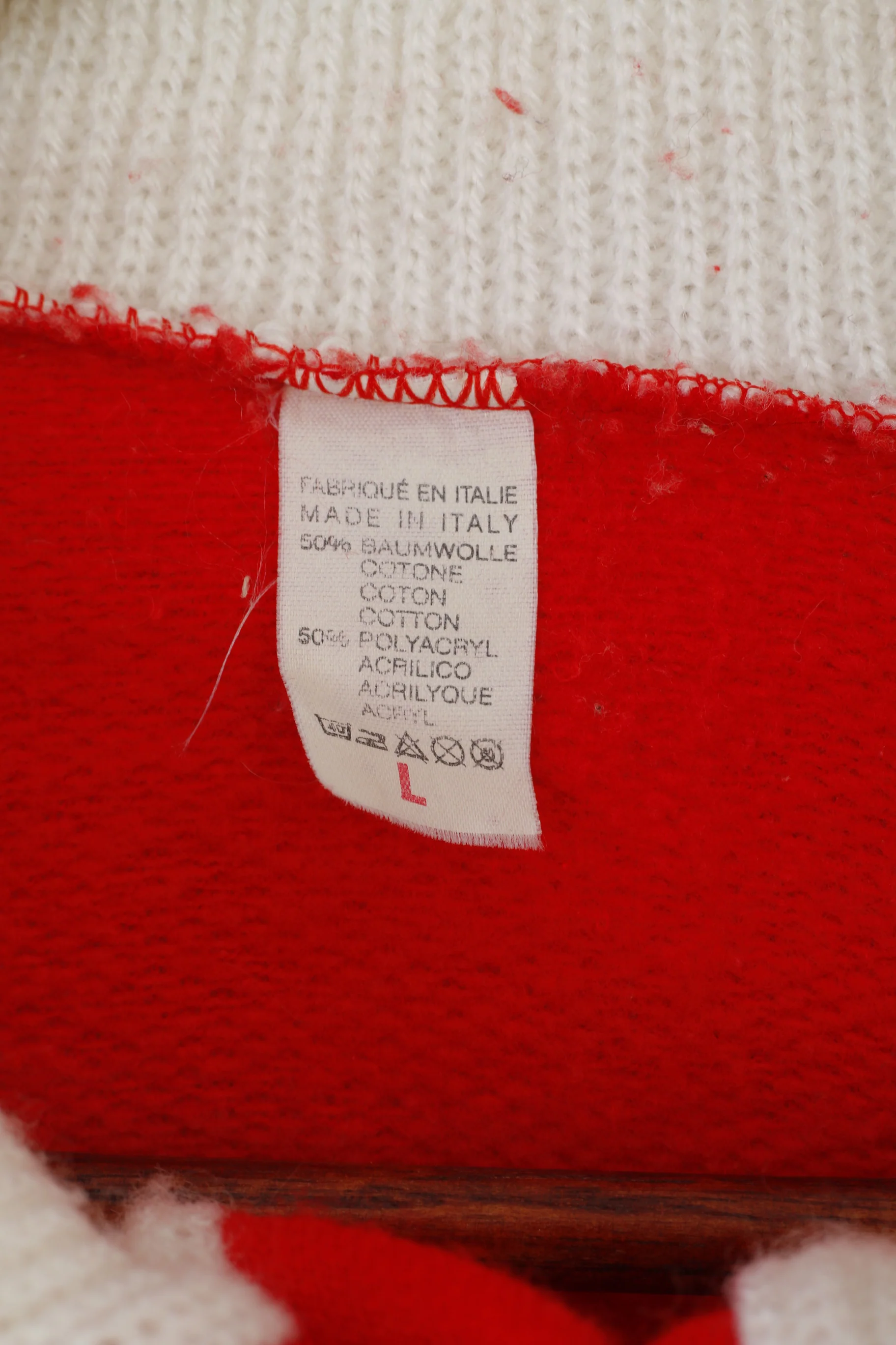 Fiocchi Italy Men L Sweatshirt Red Vintage Cotton Chinchilla Graphic 80s Unisex Jumper - Image 5