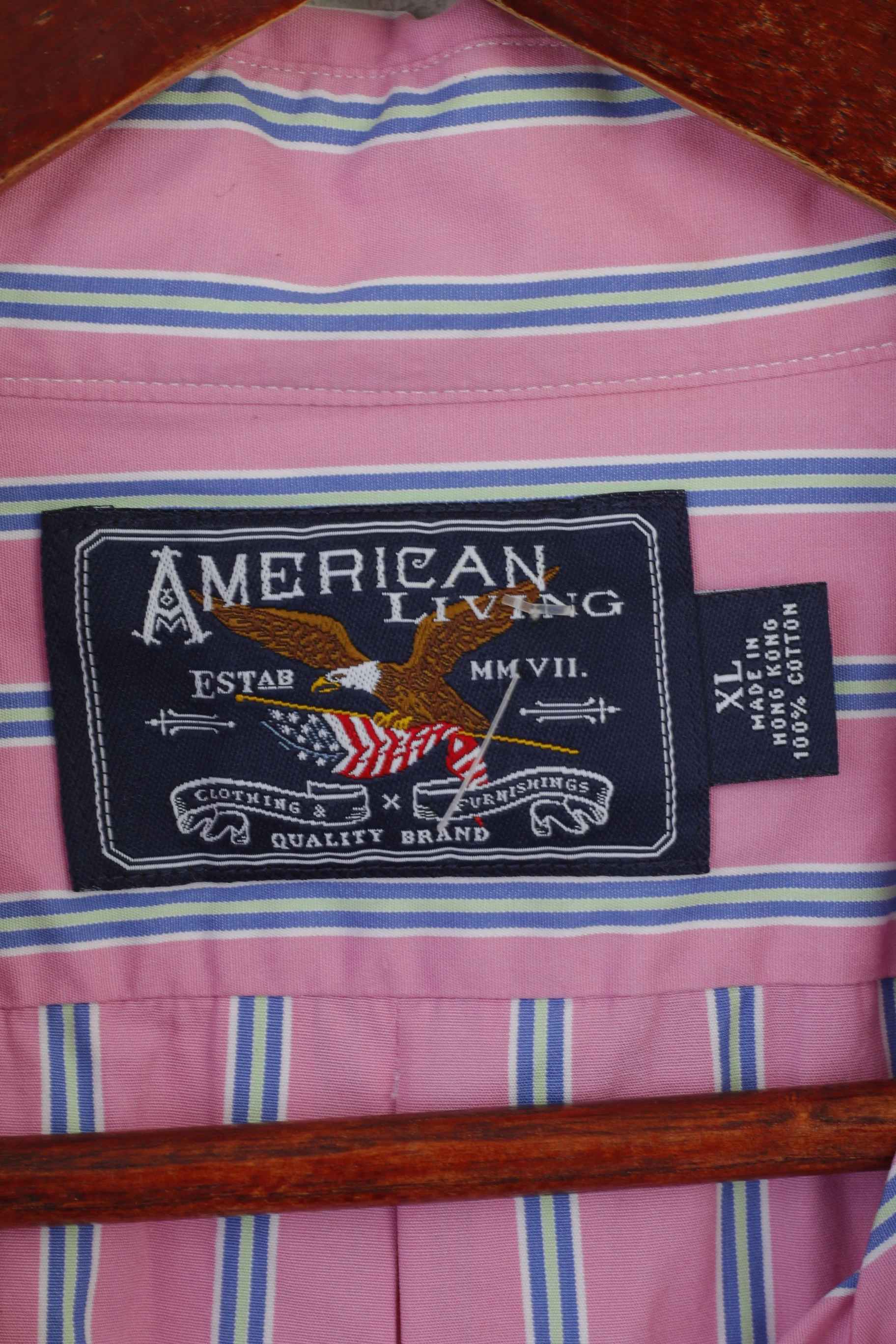 American Living Men XL Casual Shirt Pink Cotton Striped Button Down Collar Long Sleeve Top - Image 4
