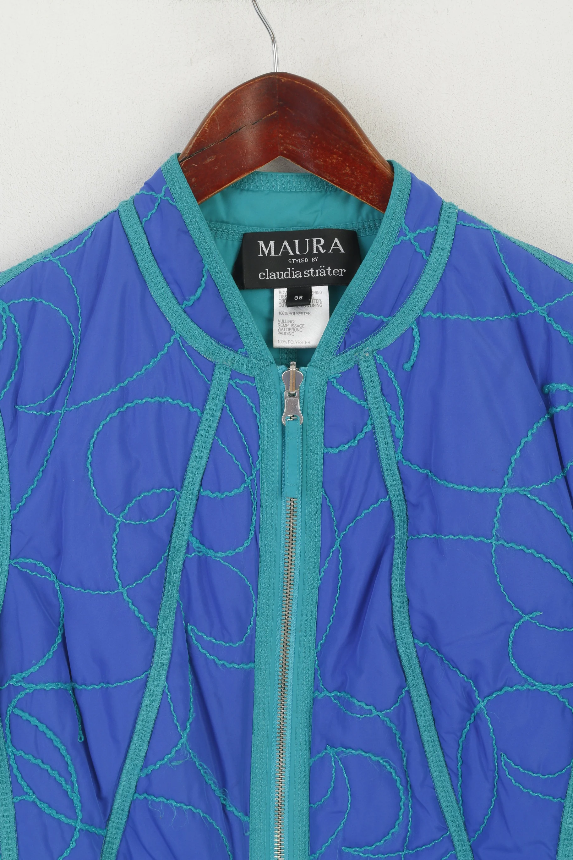 Maura by Claudia Strater Women 38 S Cropped Jacket Blue Emroidered Full Zip Top - Image 2