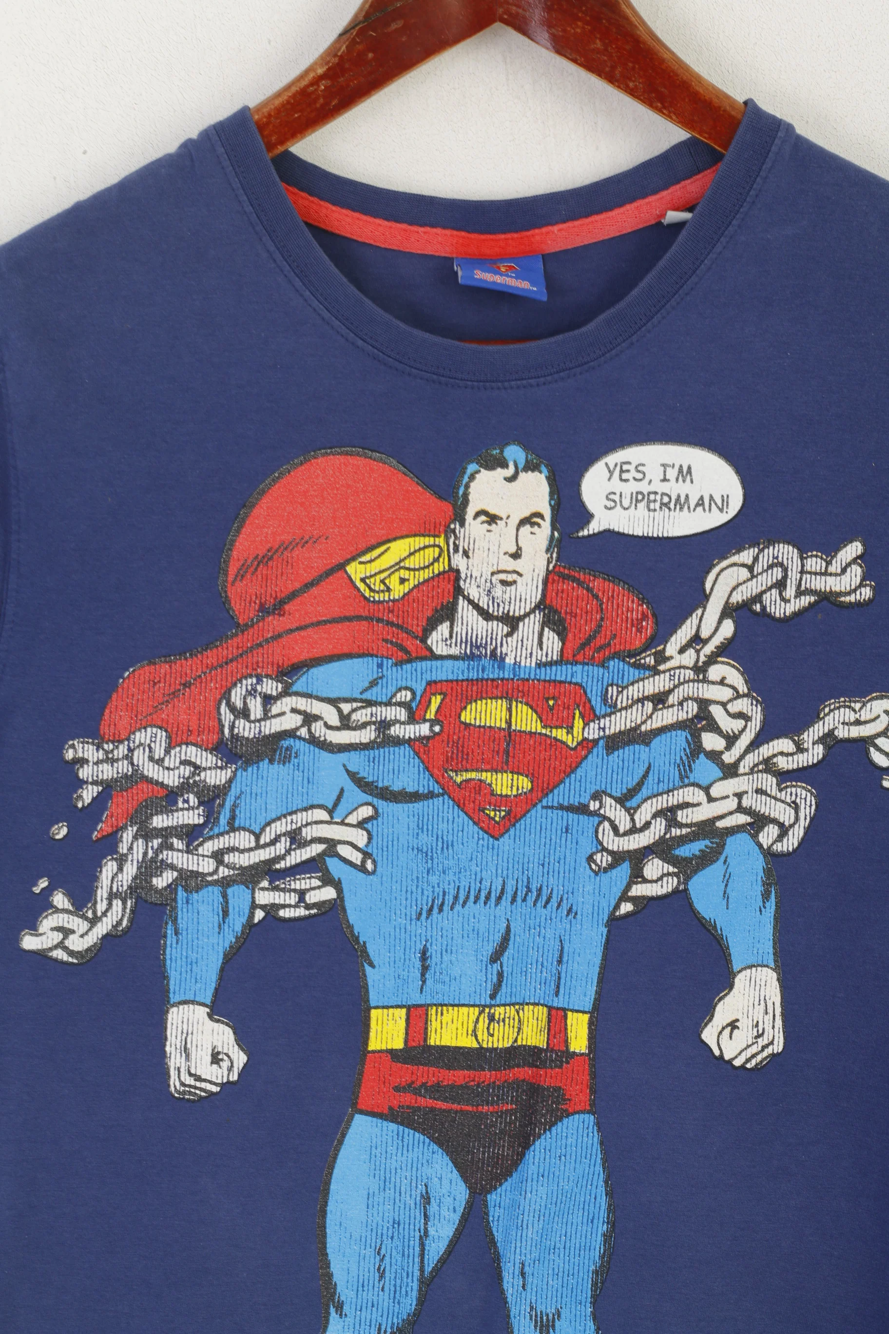 Superman DC Comics Men M (S) Shirt Navy Cotton Graphic Superhero Crew Neck Top - Image 2